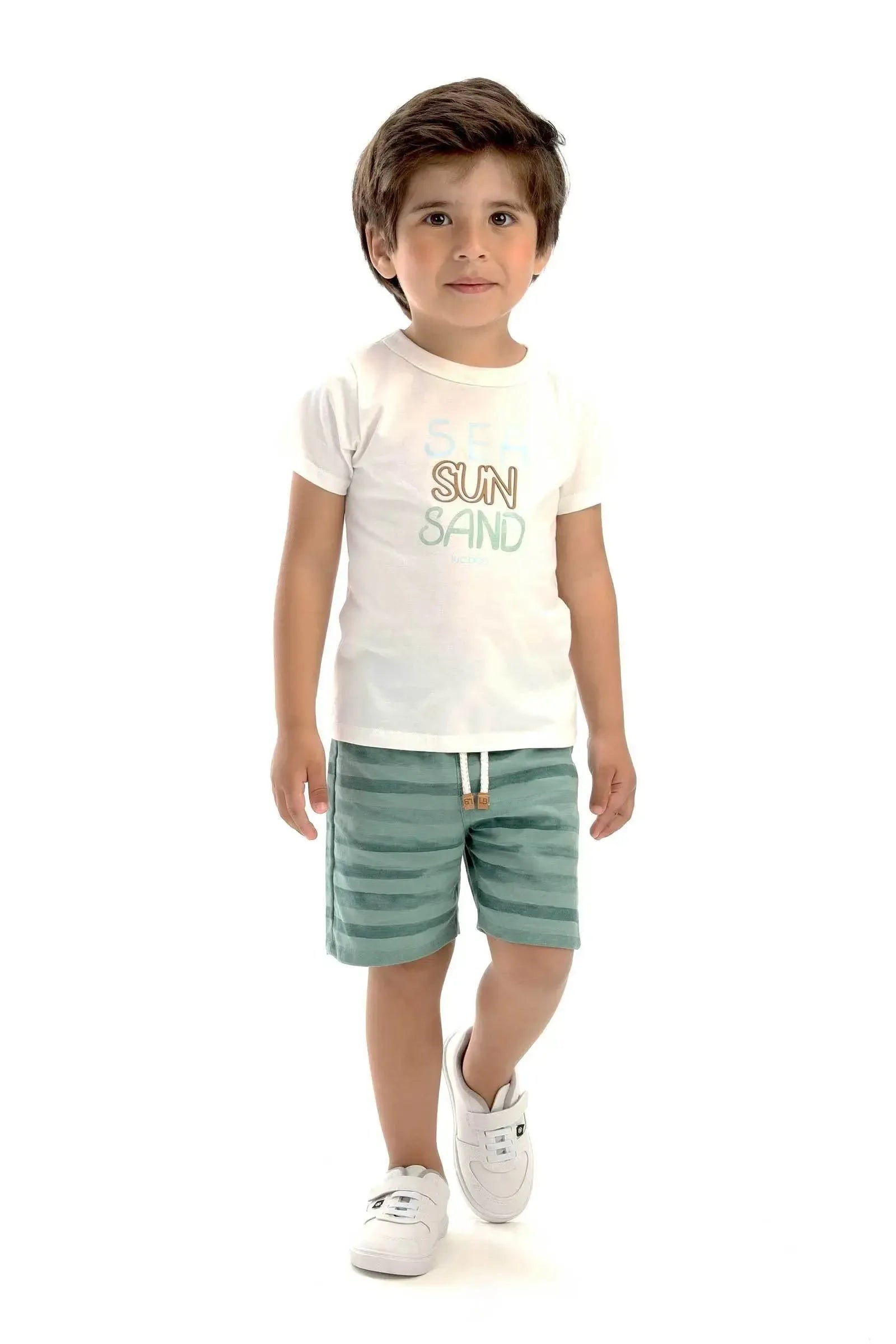 Conjunto de Camiseta em Meia Malha e Bermuda em Linho Santorine com Elastano 92885 LucBoo Bebê Menino