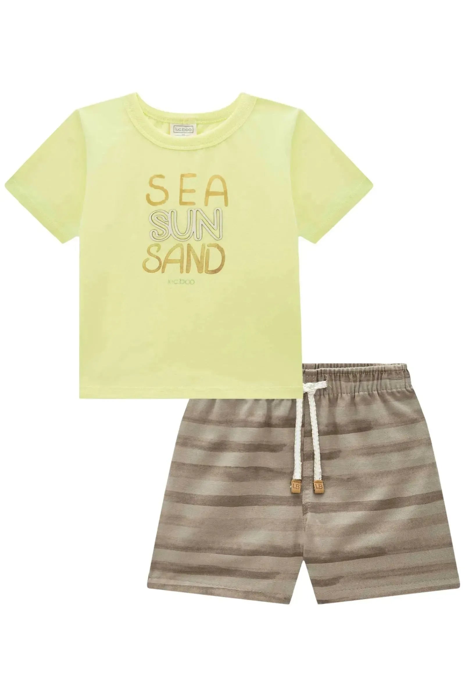 Conjunto de Camiseta em Meia Malha e Bermuda em Linho Santorine com Elastano 92888 LucBoo Bebê Menino