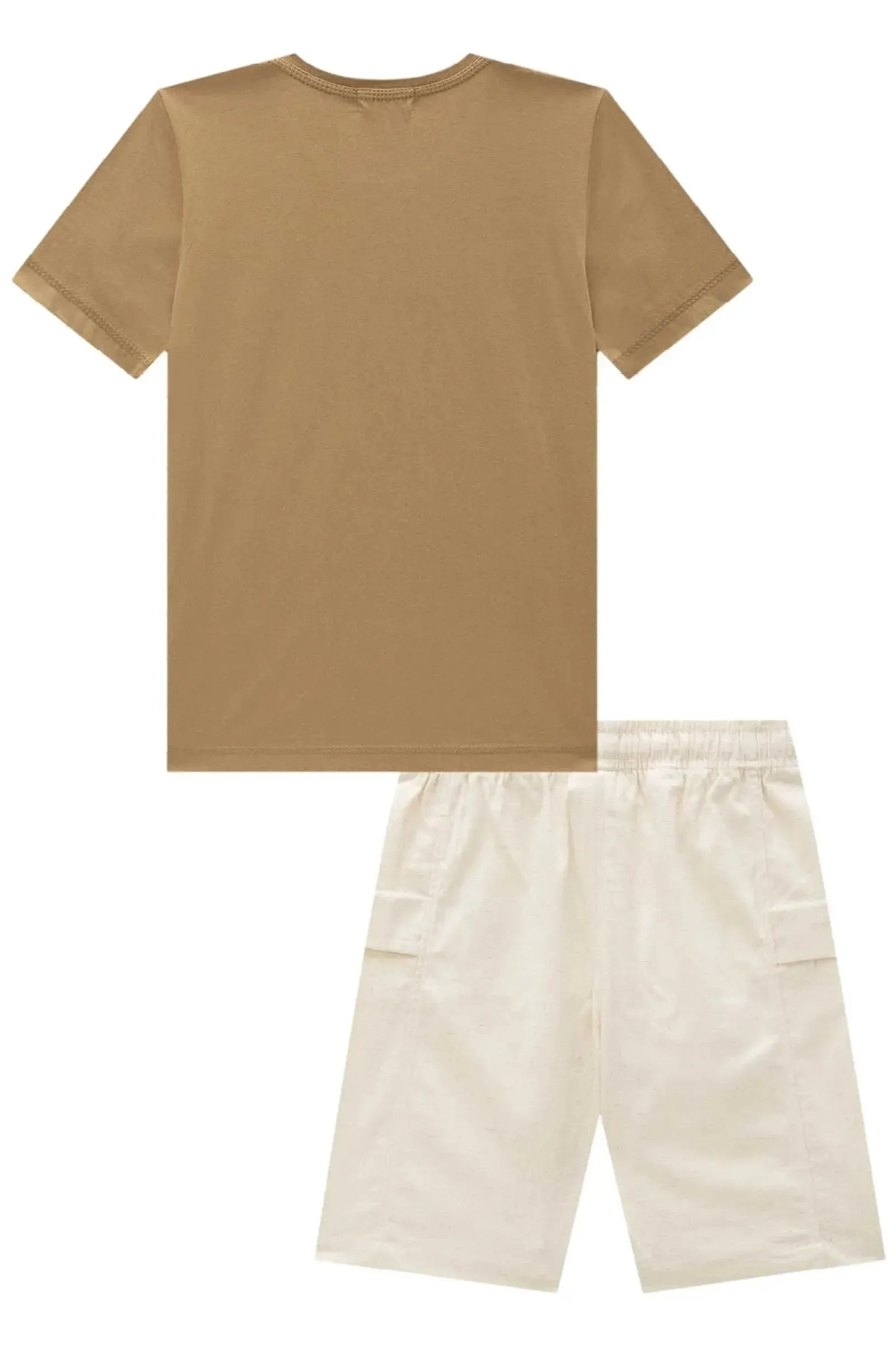 Conjunto de Camiseta em Meia Malha e Bermuda em Linho Santorine com Elastano 93123 LucBoo Infantil Menino