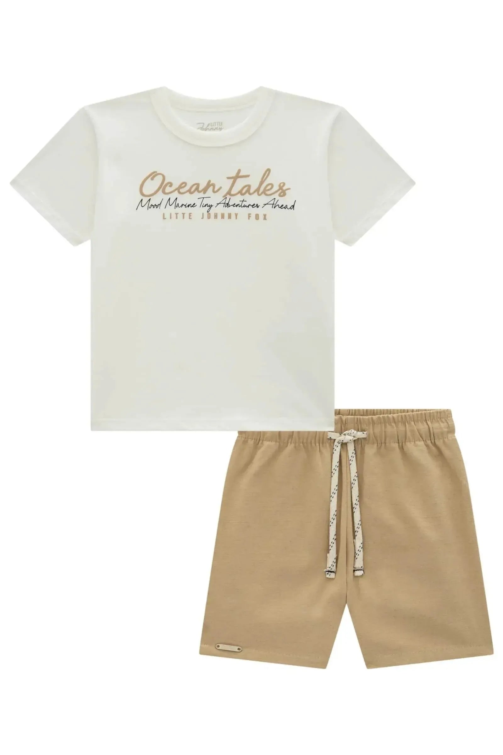Conjunto de Camiseta em Meia Malha e Bermuda em Linho Santorine com Elastano 95430 Johnny Fox Teen Menino