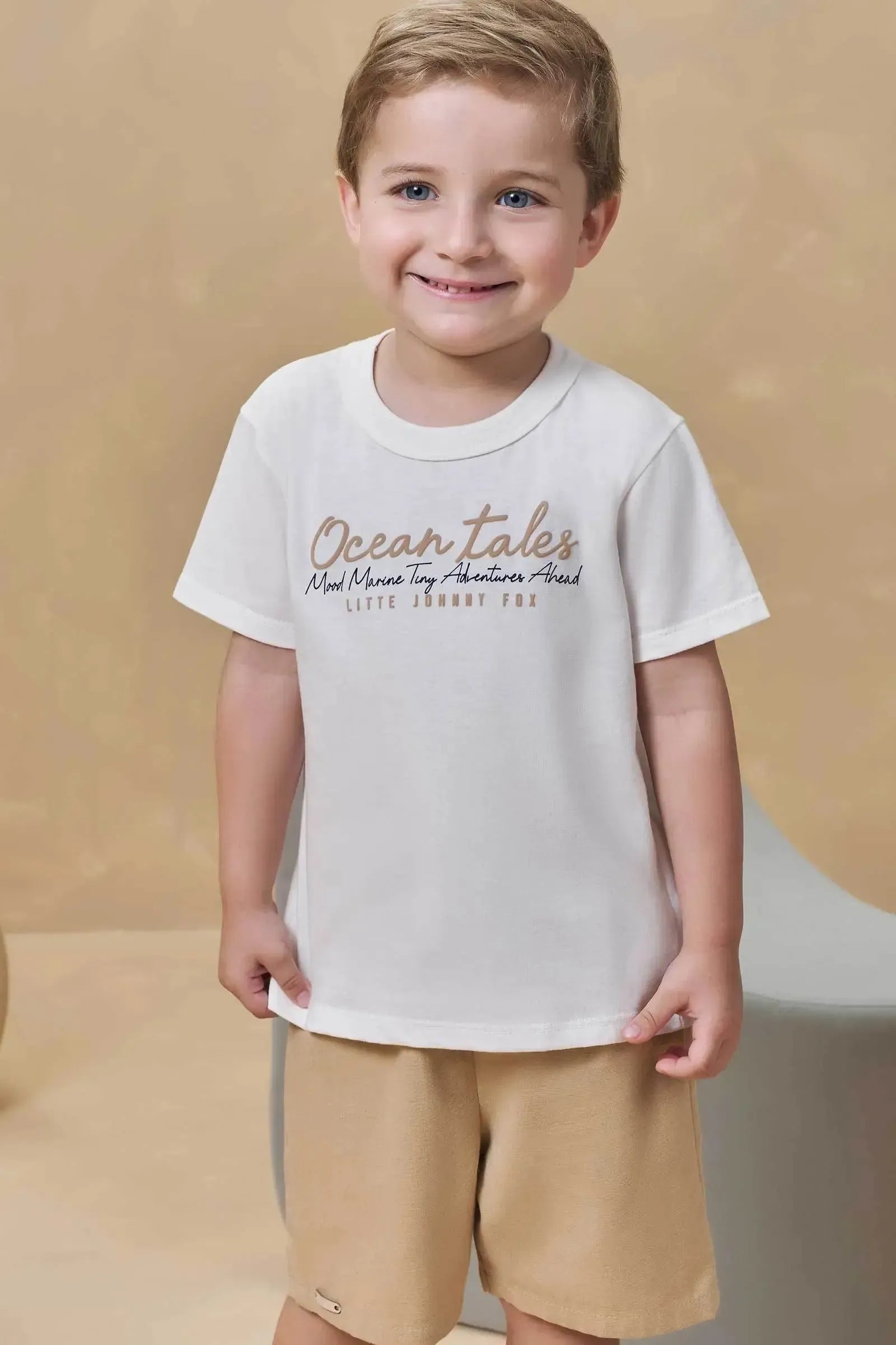 Conjunto de Camiseta em Meia Malha e Bermuda em Linho Santorine com Elastano 95430 Johnny Fox Teen Menino