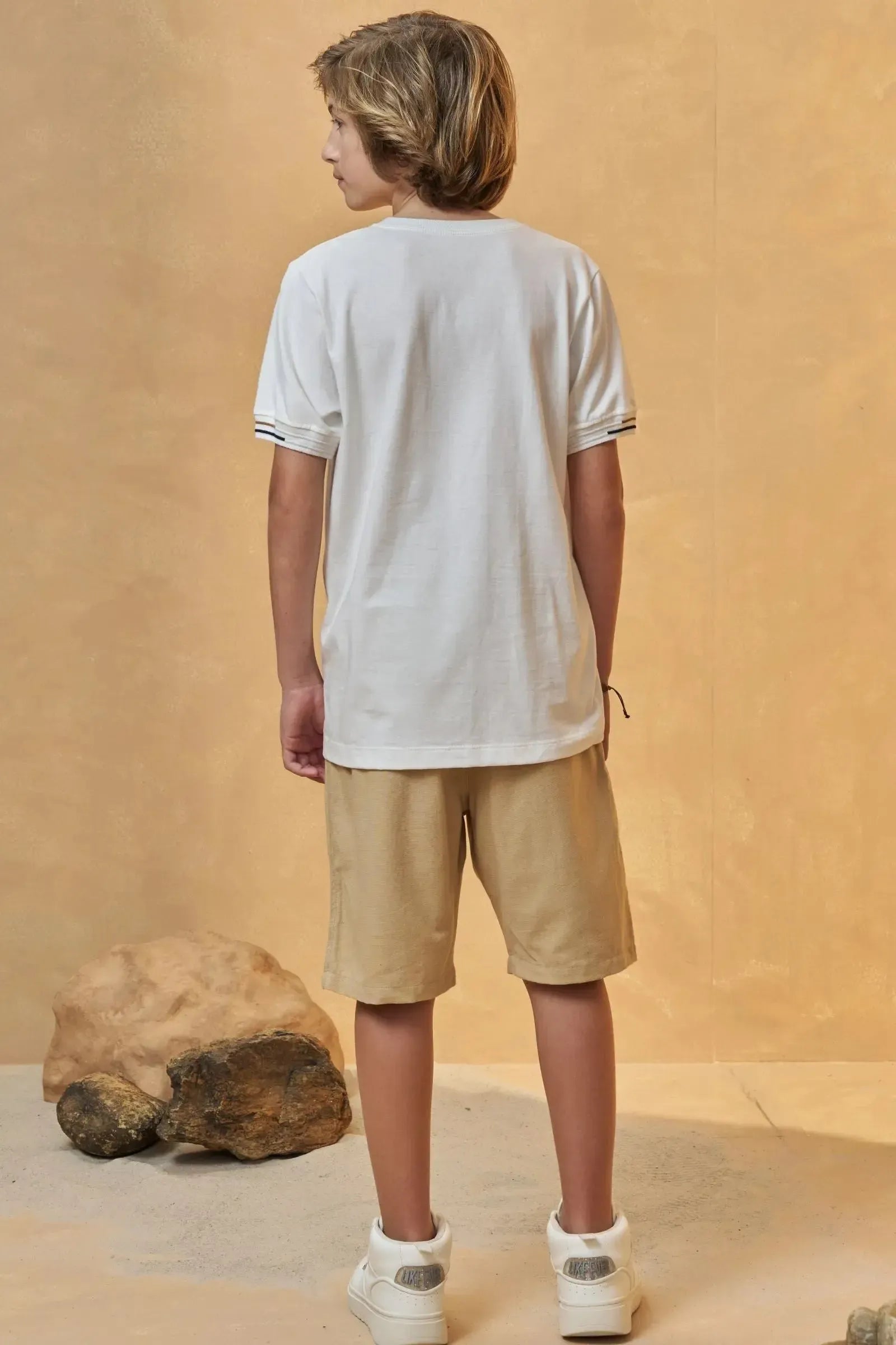 Conjunto de Camiseta em Meia Malha e Bermuda em Linho Santorine com Elastano 96400 Johnny Fox Teen Menino