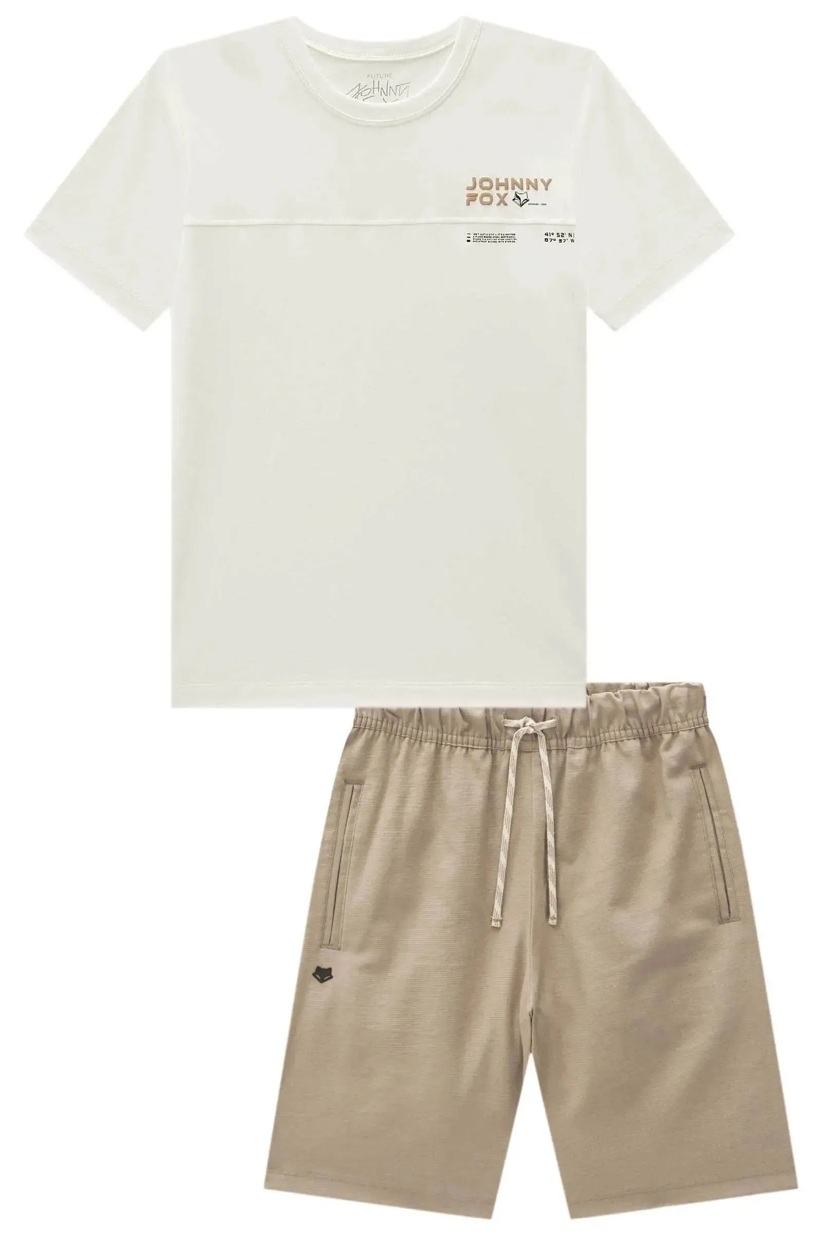 Conjunto de Camiseta em Meia Malha e Bermuda em Linho Santorine com Elastano 97990 Johnny Fox Teen Menino