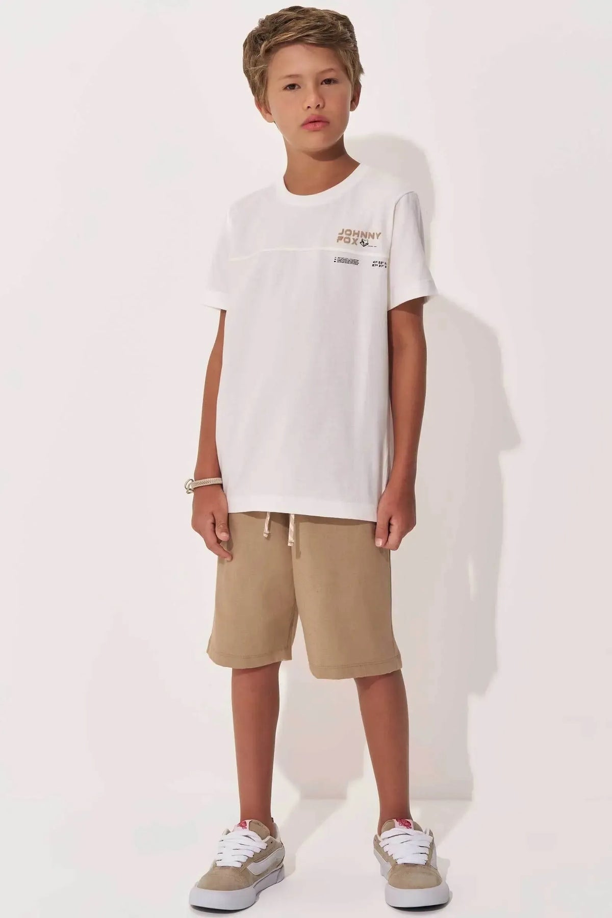 Conjunto de Camiseta em Meia Malha e Bermuda em Linho Santorine com Elastano 97990 Johnny Fox Teen Menino