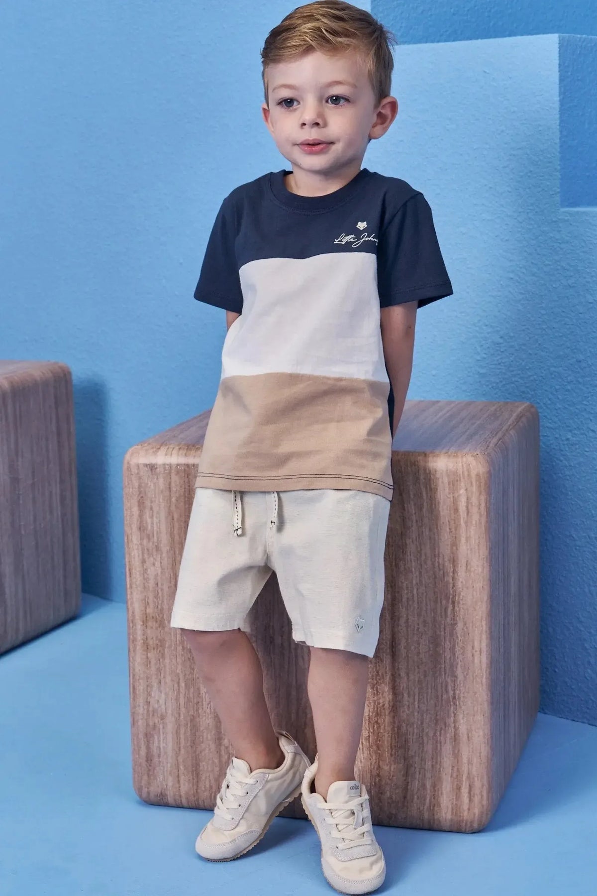 Conjunto de Camiseta em Meia Malha e Bermuda em Linho Santorine com Elastano 99410 Johnny Fox Teen Menino
