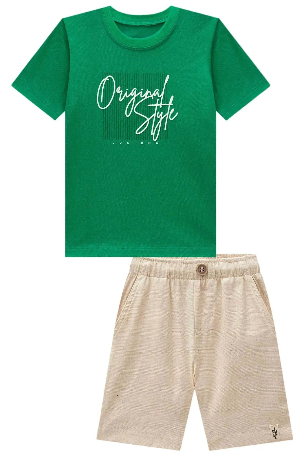 Conjunto de Camiseta em Meia Malha e Bermuda em Linho Santorine com Elastano 99638 LucBoo Infantil Menino