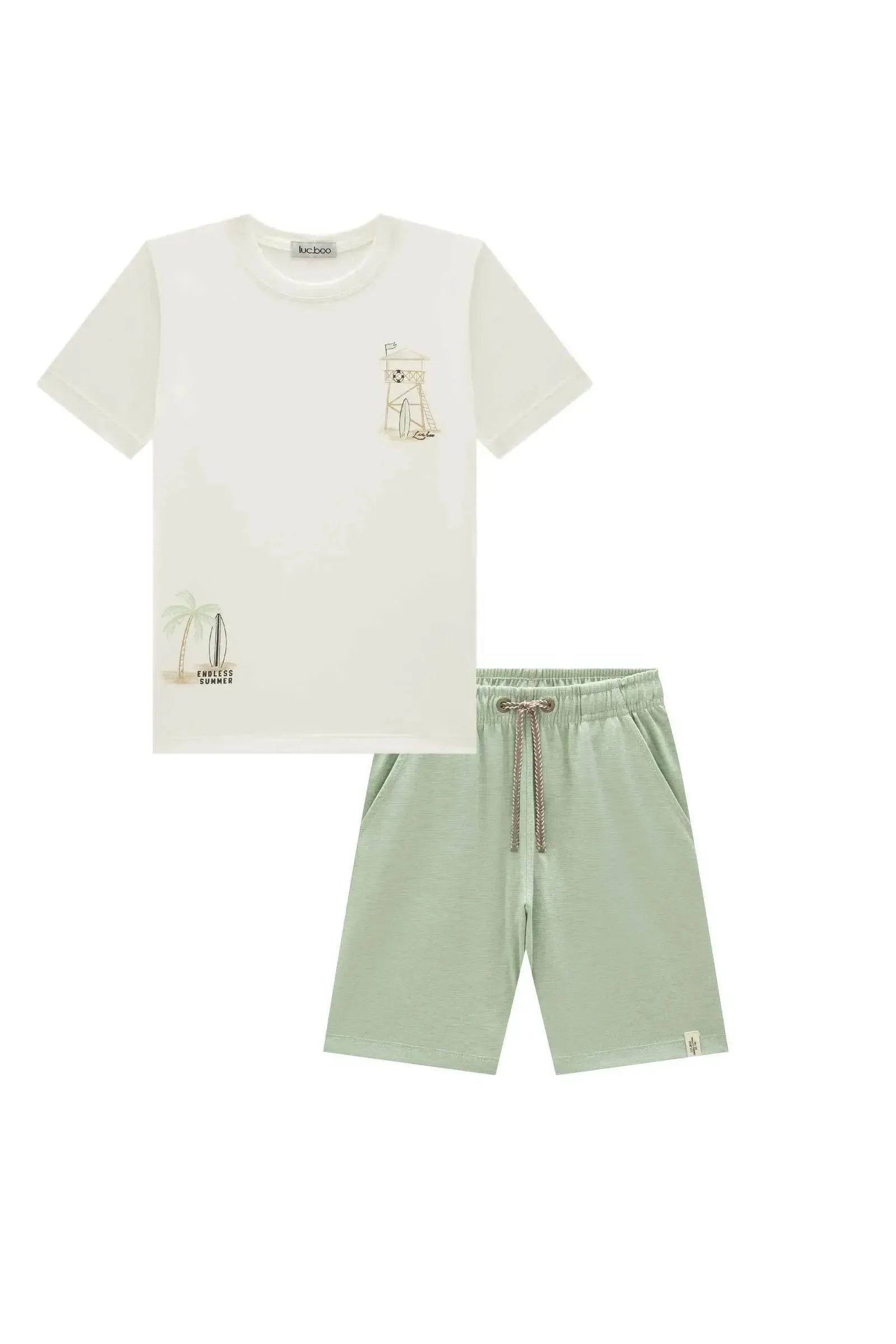 Conjunto de Camiseta em Meia Malha e Bermuda em Malha Alfaiataria 96644 LucBoo Infantil Menino