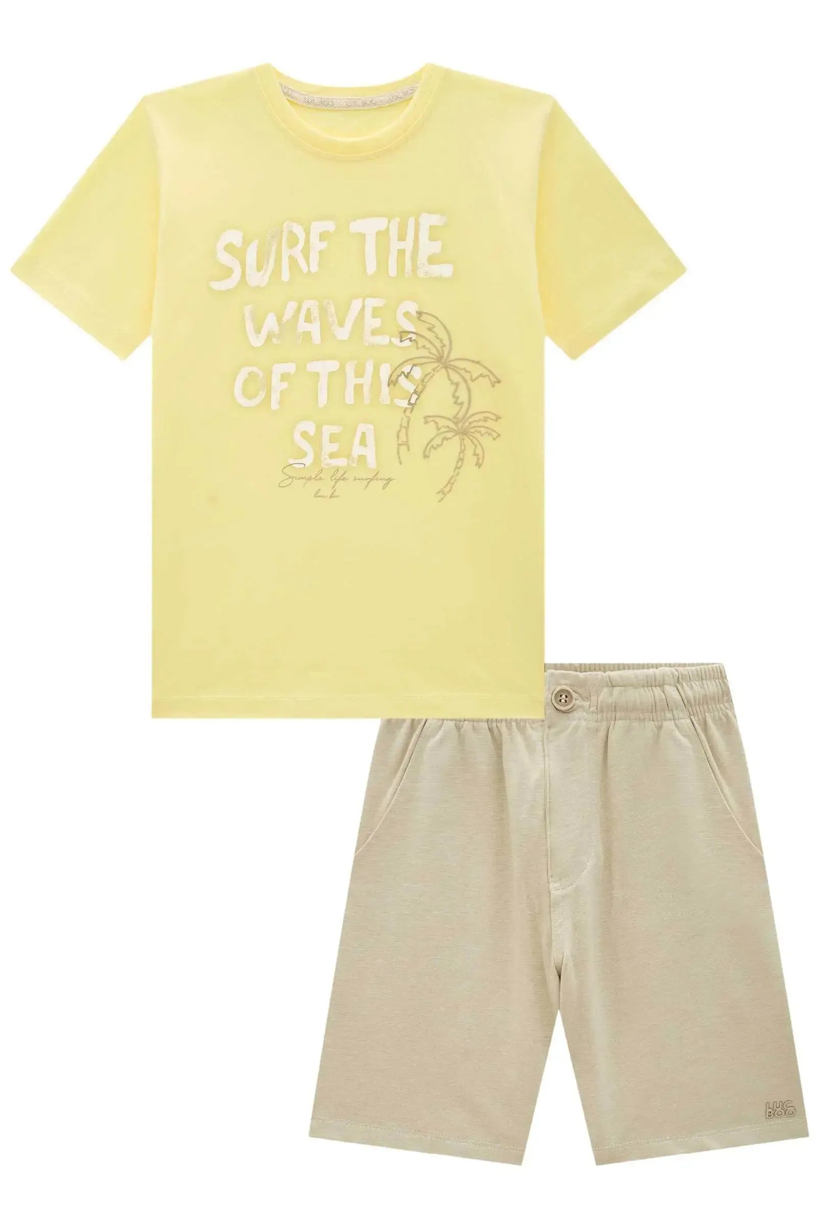 Conjunto de Camiseta em Meia Malha e Bermuda em Malha Alfaiataria com Elastano 86574 LucBoo Infantil Menino