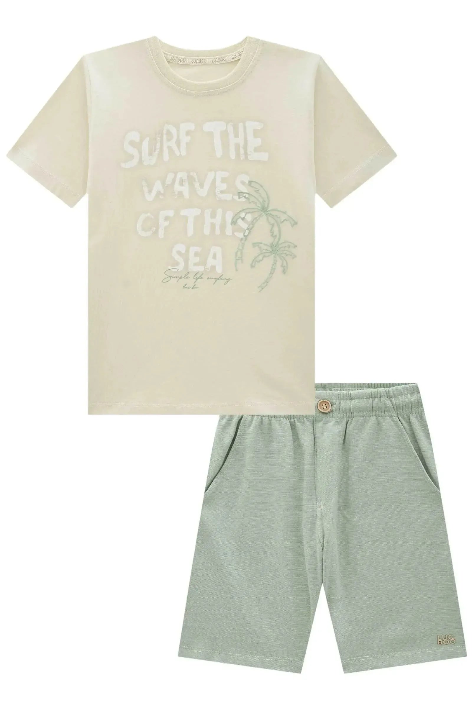 Conjunto de Camiseta em Meia Malha e Bermuda em Malha Alfaiataria com Elastano 86574 LucBoo Infantil Menino