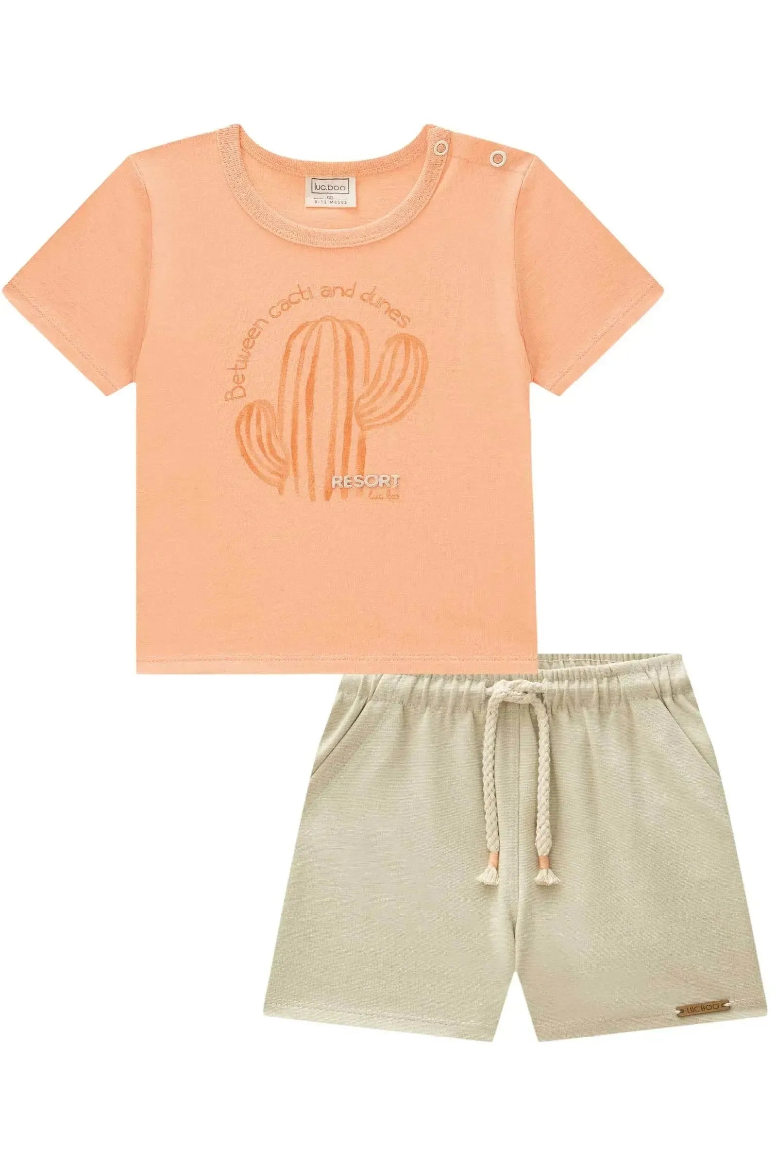 Conjunto de Camiseta em Meia Malha e Bermuda em Malha Alfaiataria com Elastano 86721 LucBoo Bebê Menino