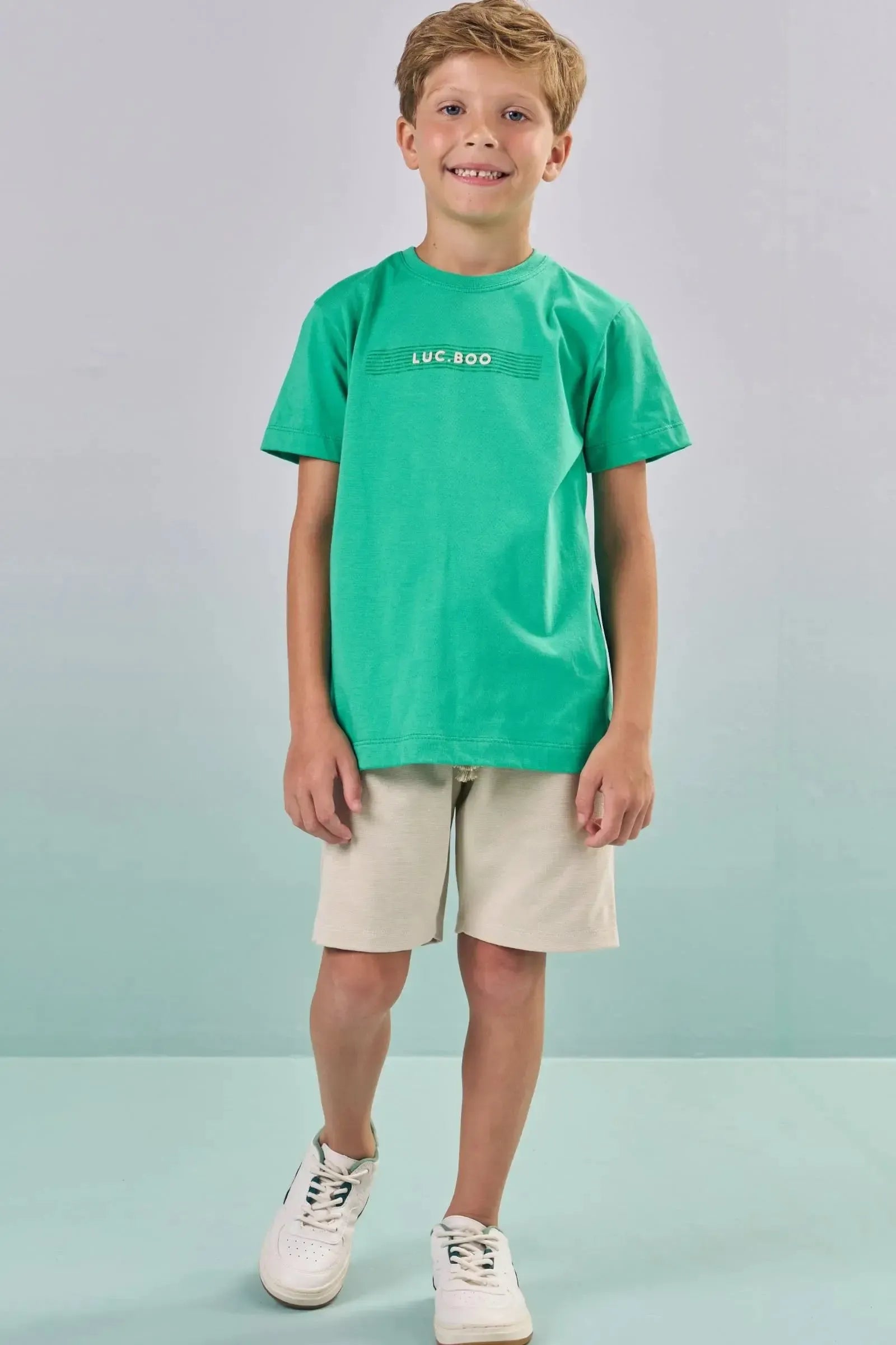 Conjunto de Camiseta em Meia Malha e Bermuda em Malha Alfaiataria com Elastano 87533 LucBoo Infantil Menino
