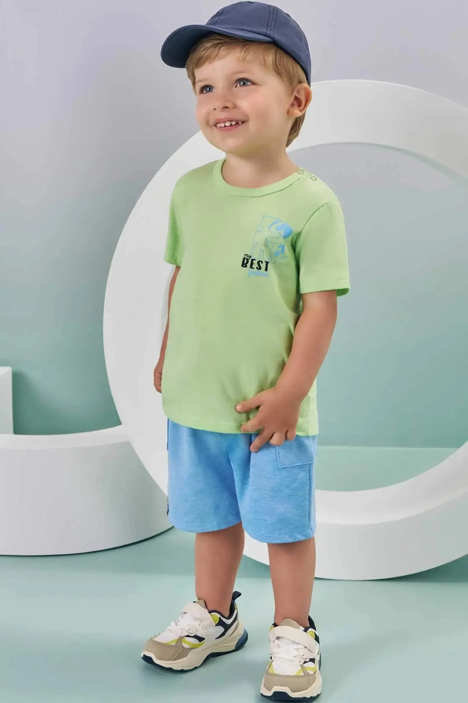 Conjunto de Camiseta em Meia Malha e Bermuda em Malha Alfaiataria com Elastano 87623 LucBoo Bebê Menino
