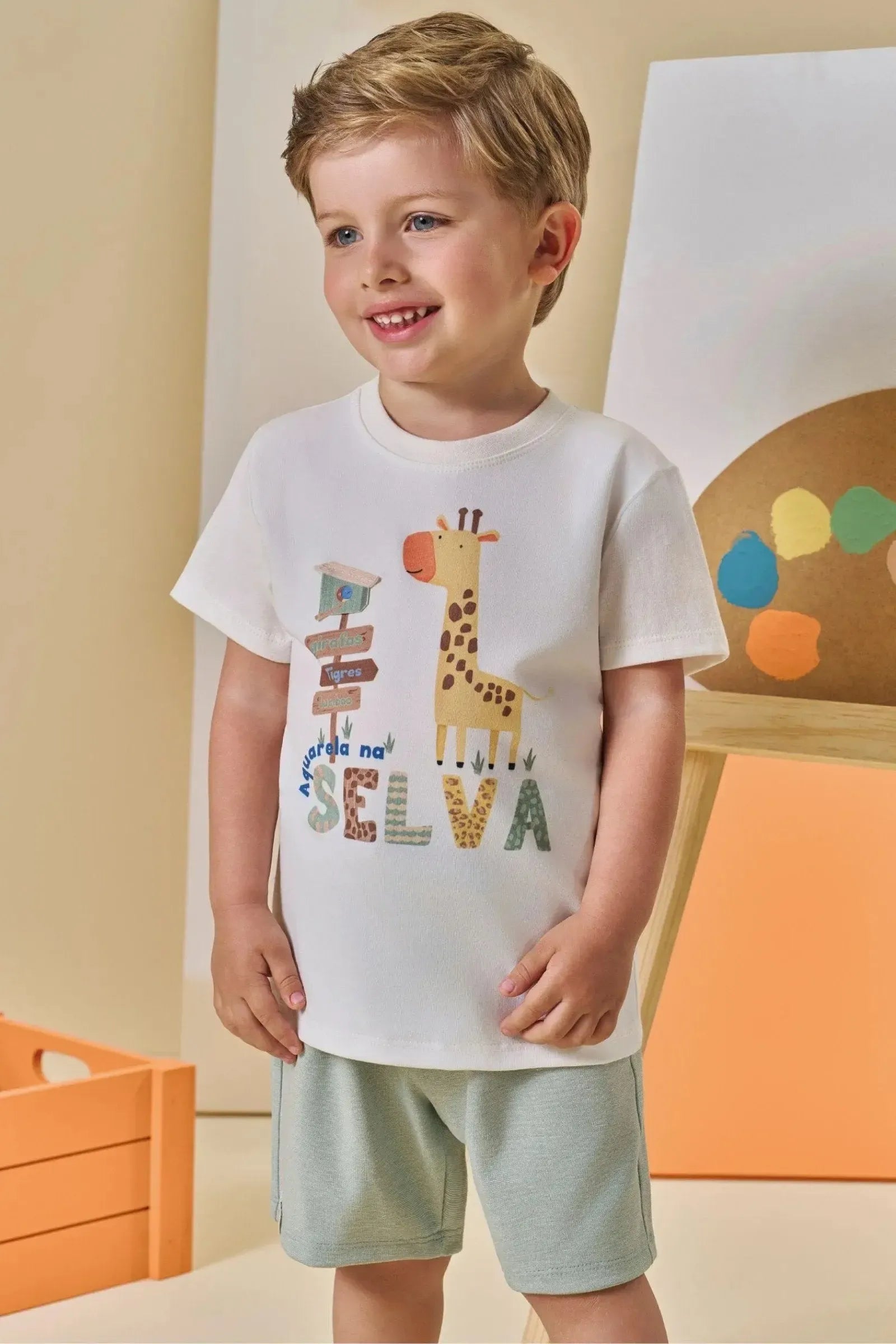 Conjunto de Camiseta em Meia Malha e Bermuda em Malha Alfaiataria com Elastano 95051 LucBoo Infantil Menino