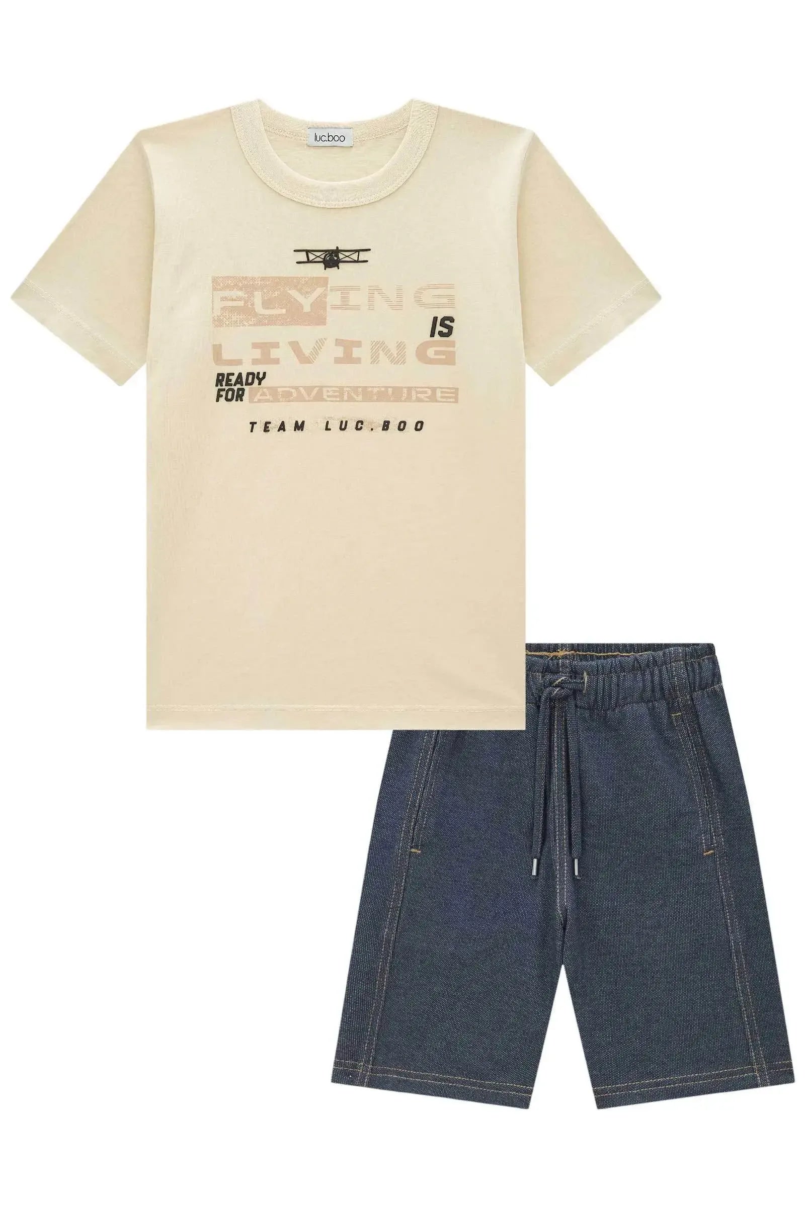 Conjunto de Camiseta em Meia Malha e Bermuda em Malha Denim com Elastano 94574 LucBoo Infantil Menino