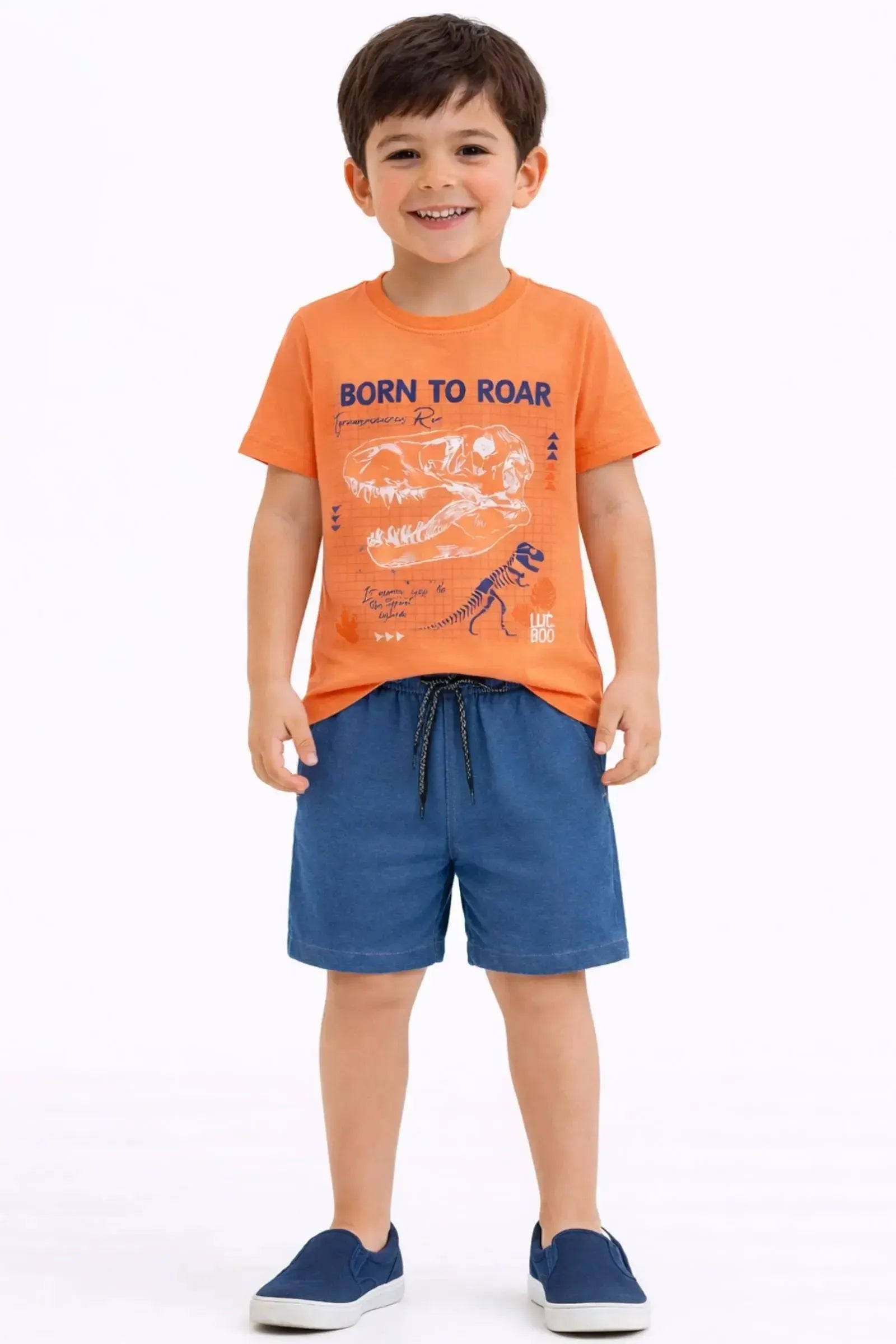 Conjunto de Camiseta em Meia Malha e Bermuda em Malha Denim com Elastano 94857 LucBoo Infantil Menino