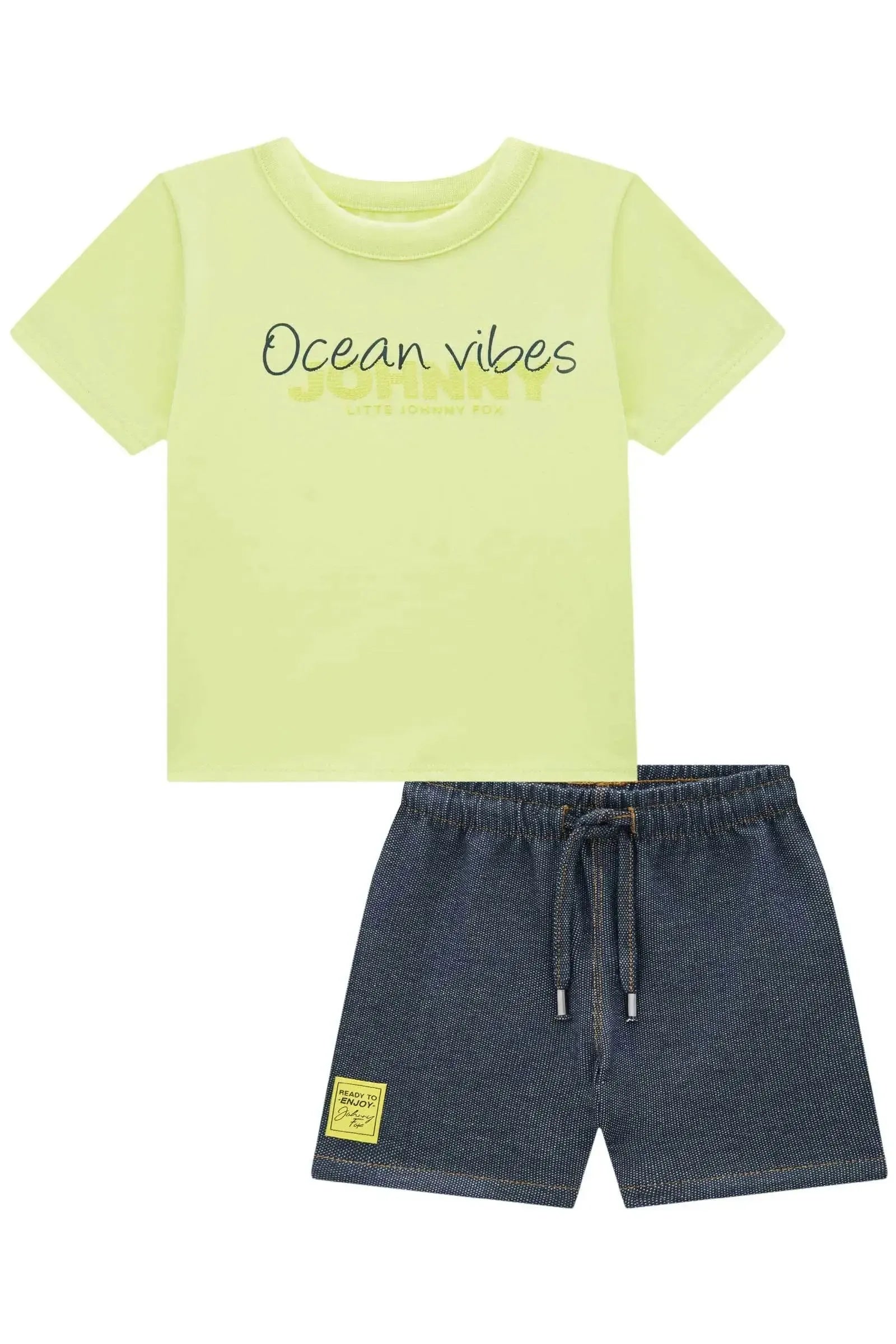Conjunto de Camiseta em Meia Malha e Bermuda em Malha Denim com Elastano 93038 Johnny Fox Bebê Menino