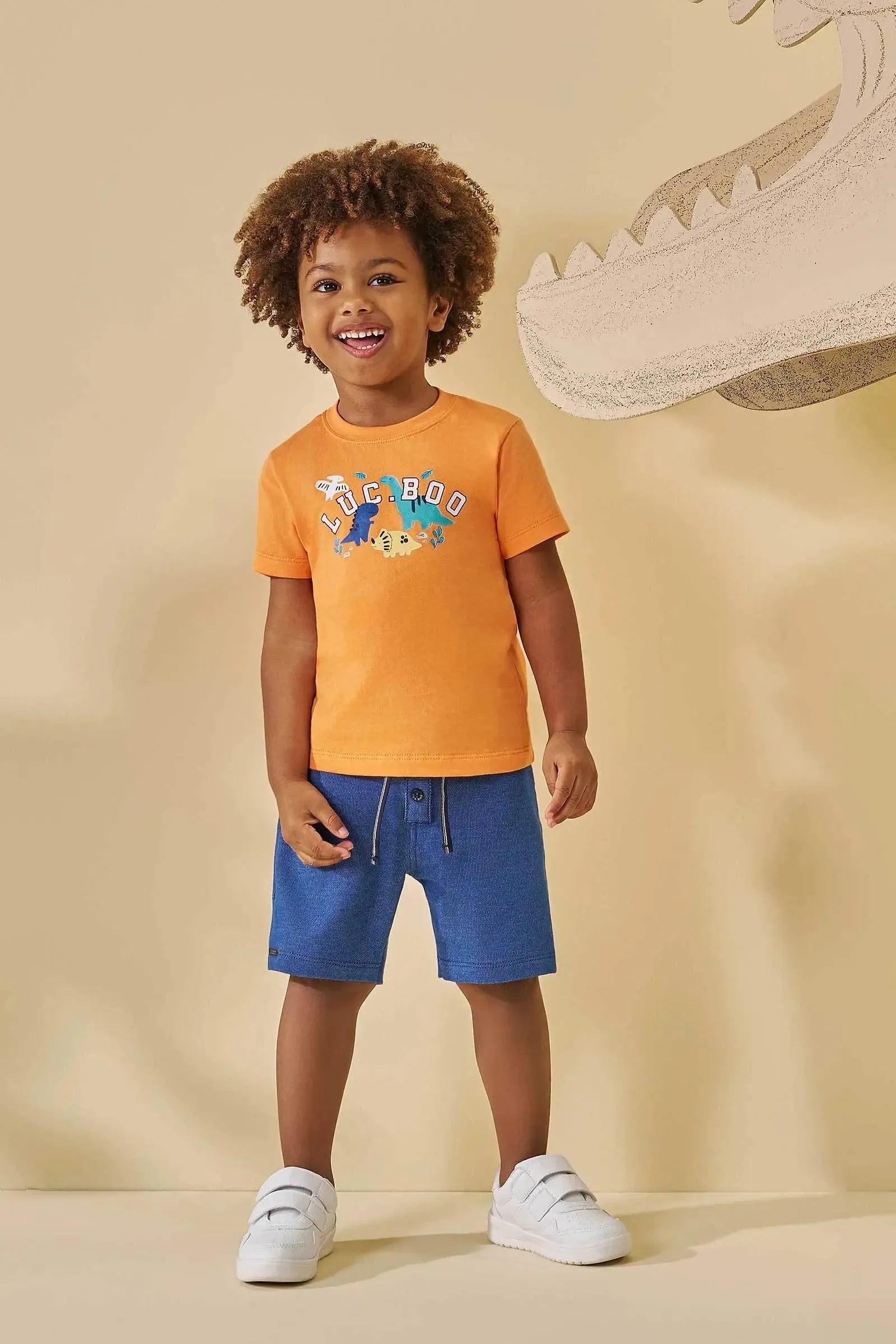 Conjunto de Camiseta em Meia Malha e Bermuda em Malha Denim com Elastano 97180 LucBoo Infantil Menino