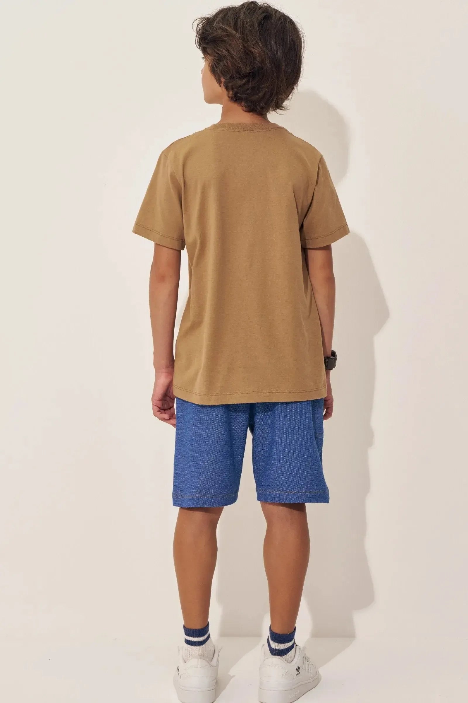 Conjunto de Camiseta em Meia Malha e Bermuda em Malha Denim com Elastano 98002 Johnny Fox Teen Menino