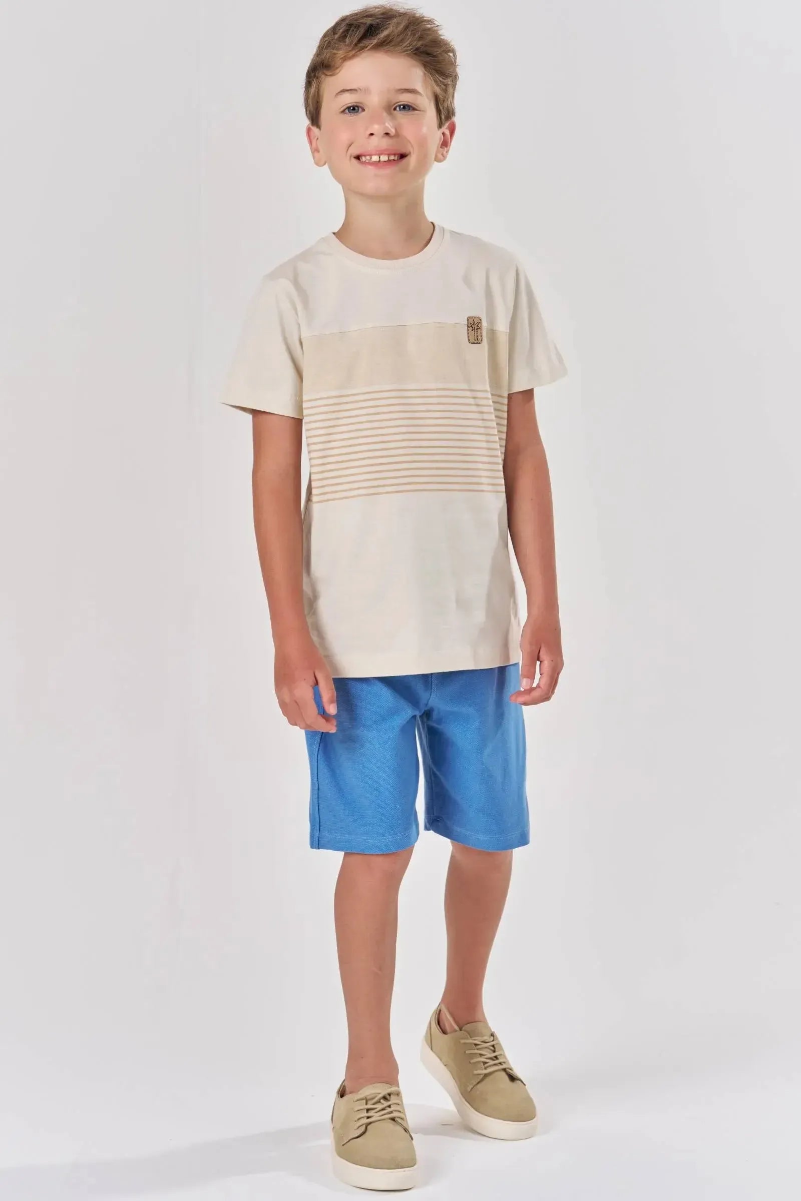 Conjunto de Camiseta em Meia Malha e Bermuda em Malha Fish com Elastano 83604 LucBoo Infantil Menino