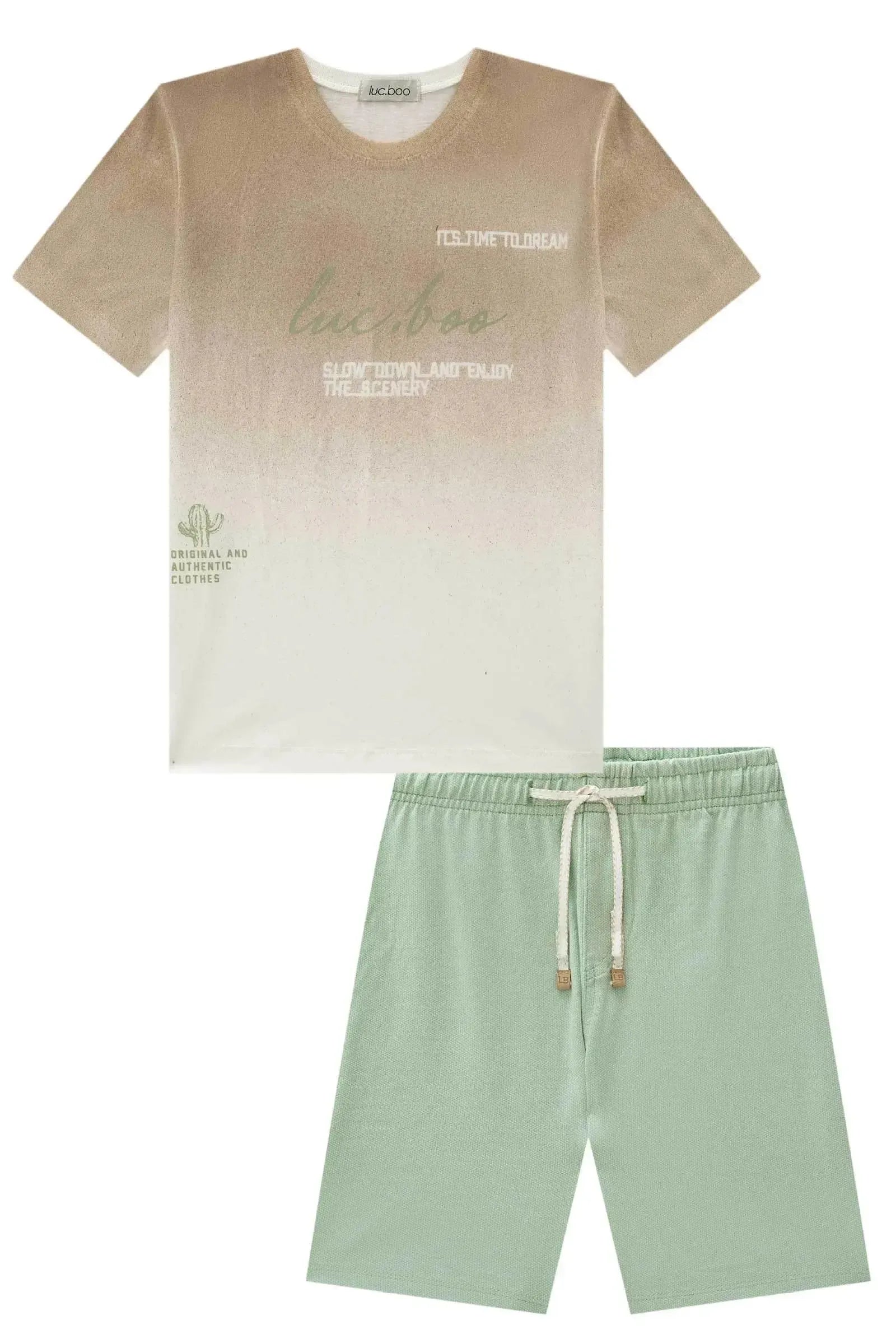 Conjunto de Camiseta em Meia Malha e Bermuda em Malha Fish com Elastano 86604 LucBoo Infantil Menino
