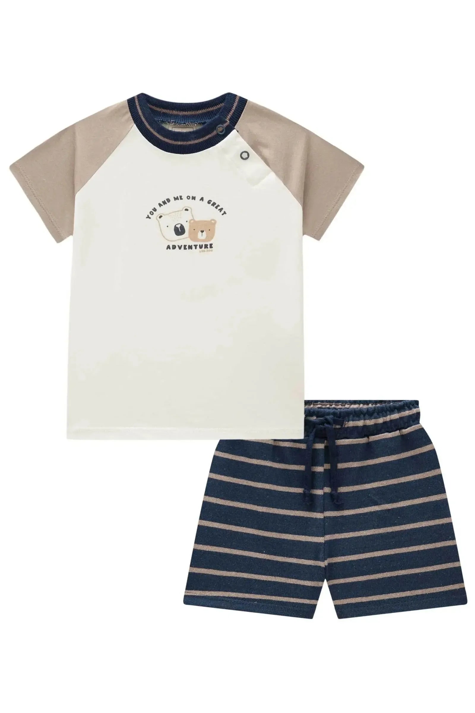 Conjunto de Camiseta em Meia Malha e Bermuda em Malhão Listrado 85128 LucBoo Bebê Menino
