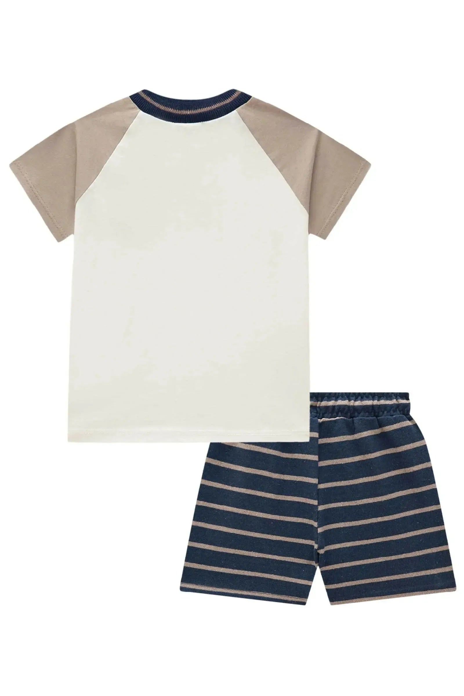 Conjunto de Camiseta em Meia Malha e Bermuda em Malhão Listrado 85128 LucBoo Bebê Menino