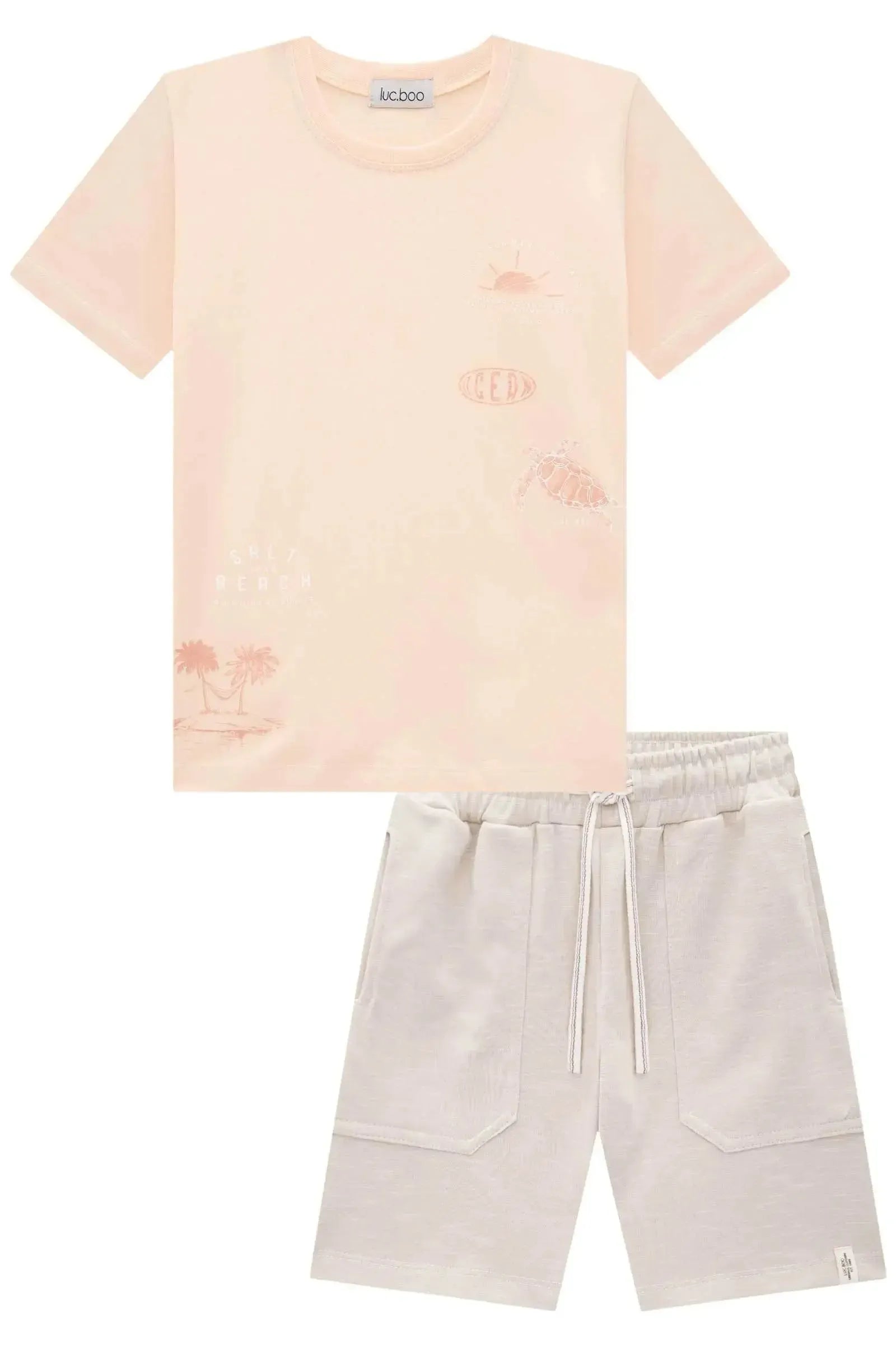 Conjunto de Camiseta em Meia Malha e Bermuda em Mesclado Bicolor 83111 LucBoo Infantil Menino