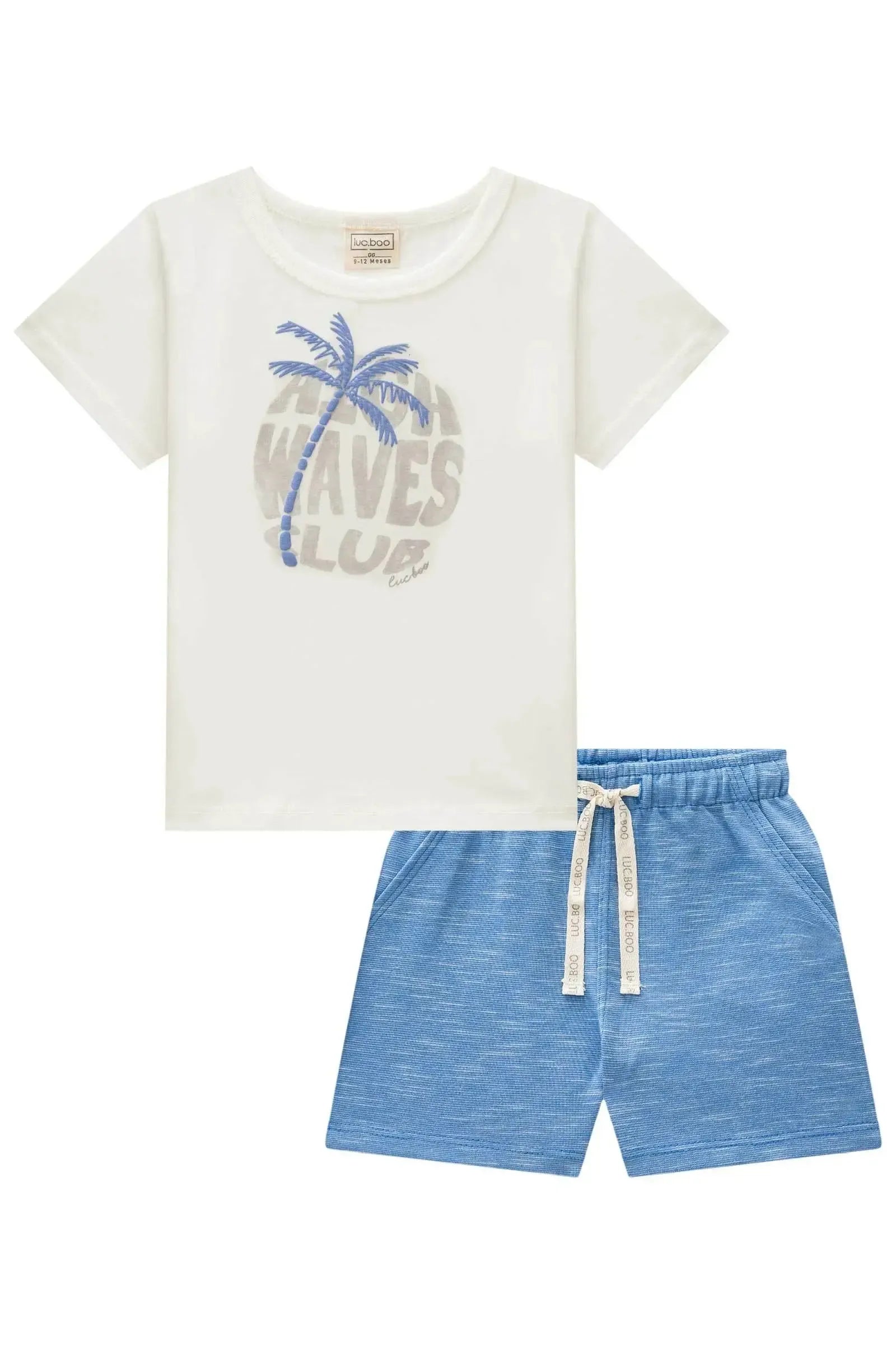 Conjunto de Camiseta em Meia Malha e Bermuda em Mesclado Bicolor 83381 LucBoo Bebê Menino