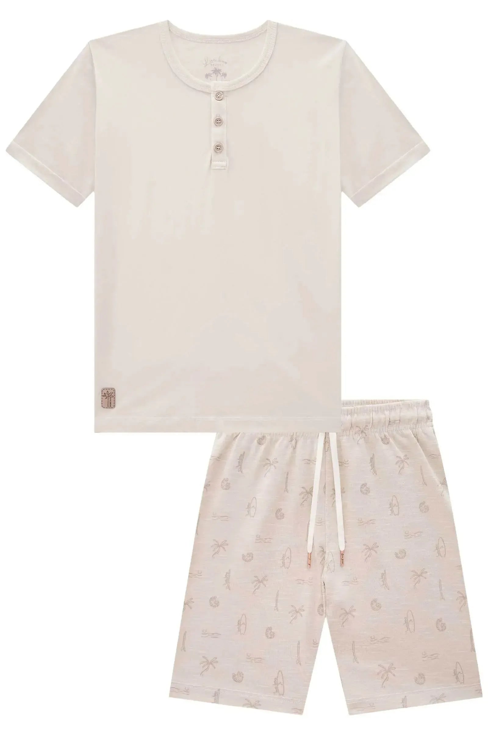 Conjunto de Camiseta em Meia Malha e Bermuda em Mesclado Bicolor 83396 LucBoo Infantil Menino