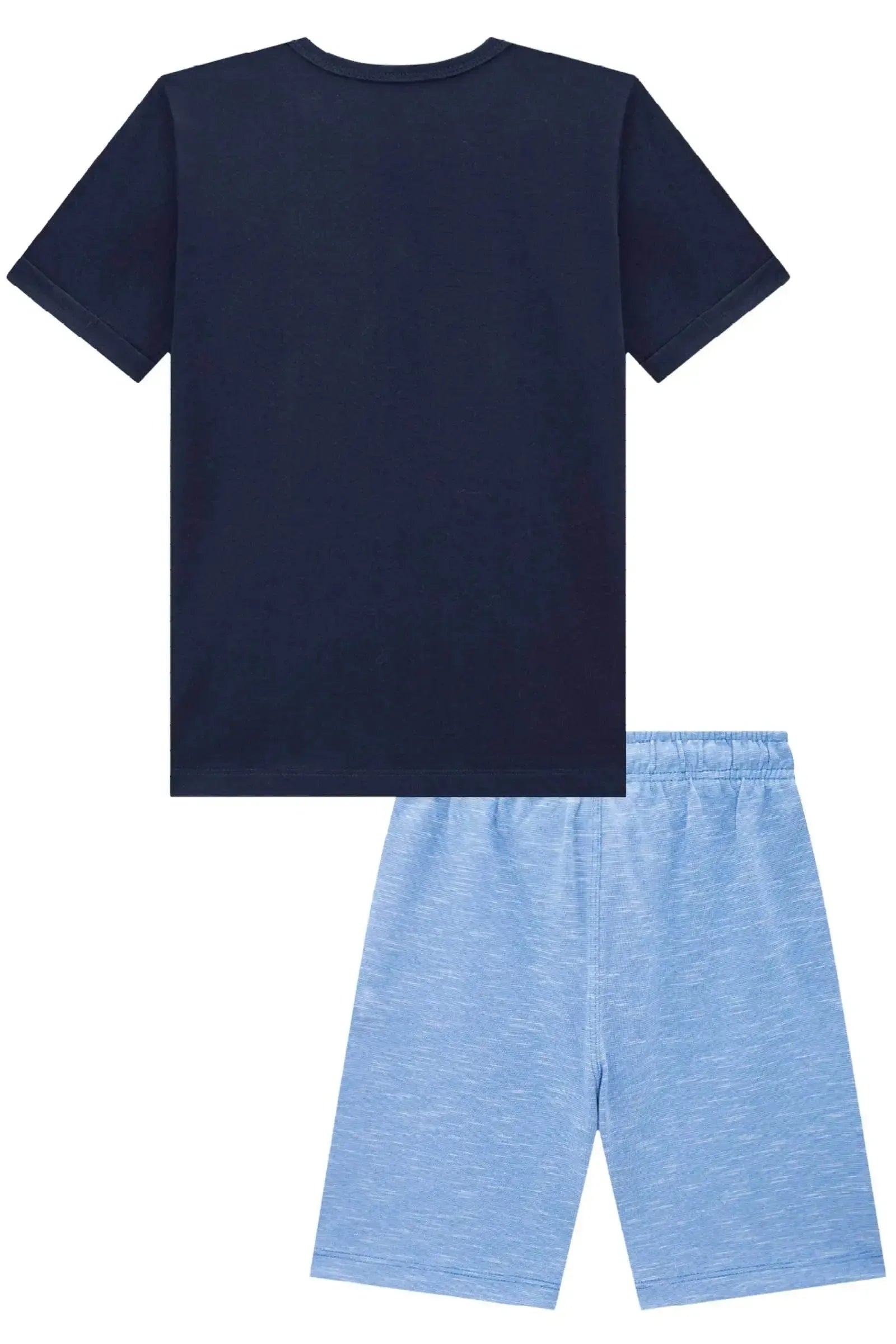 Conjunto de Camiseta em Meia Malha e Bermuda em Mesclado Bicolor 83396 LucBoo Infantil Menino