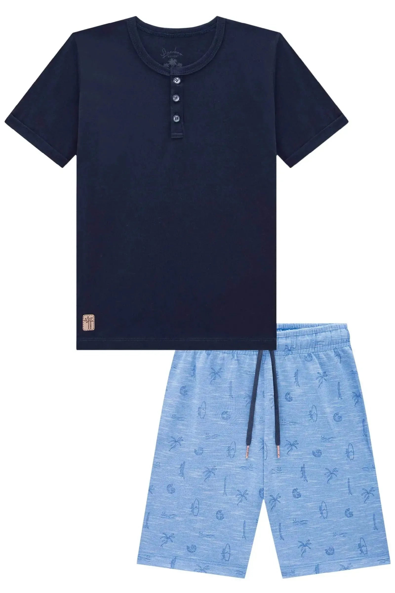 Conjunto de Camiseta em Meia Malha e Bermuda em Mesclado Bicolor 83396 LucBoo Infantil Menino