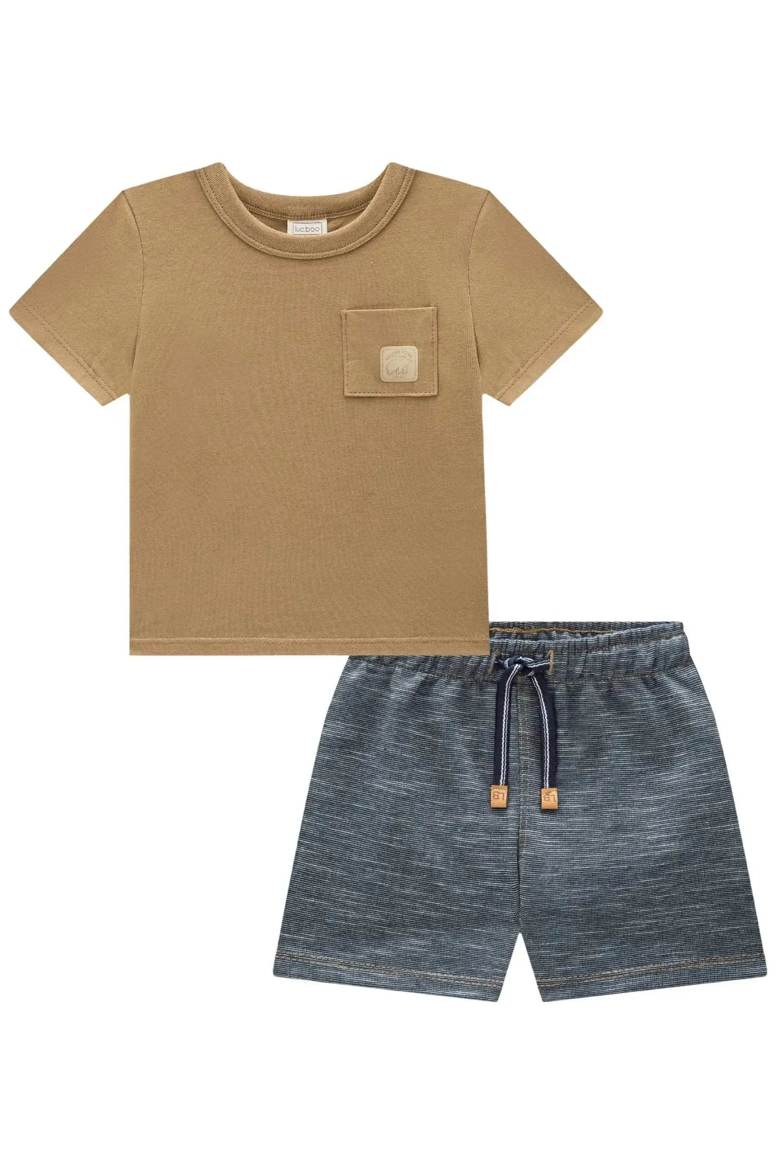 Conjunto de Camiseta em Meia Malha e Bermuda em Mesclado Bicolor com Elastano 92853 LucBoo Bebê Menino