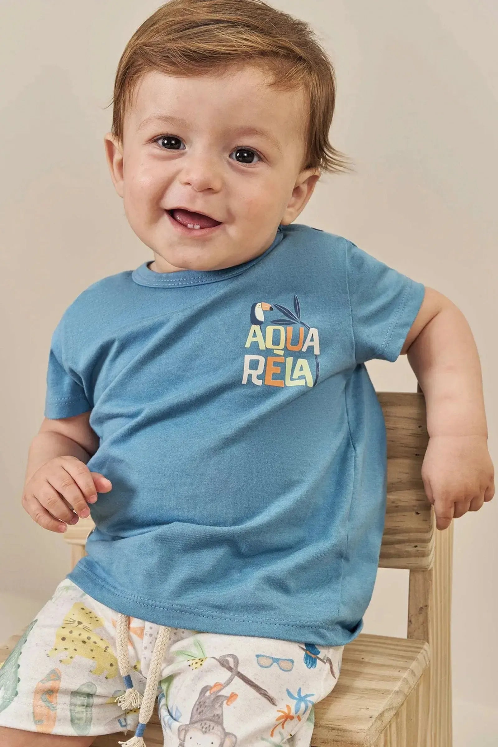 Conjunto de Camiseta em Meia Malha e Bermuda em Molecotton 83841 LucBoo Bebê Menino