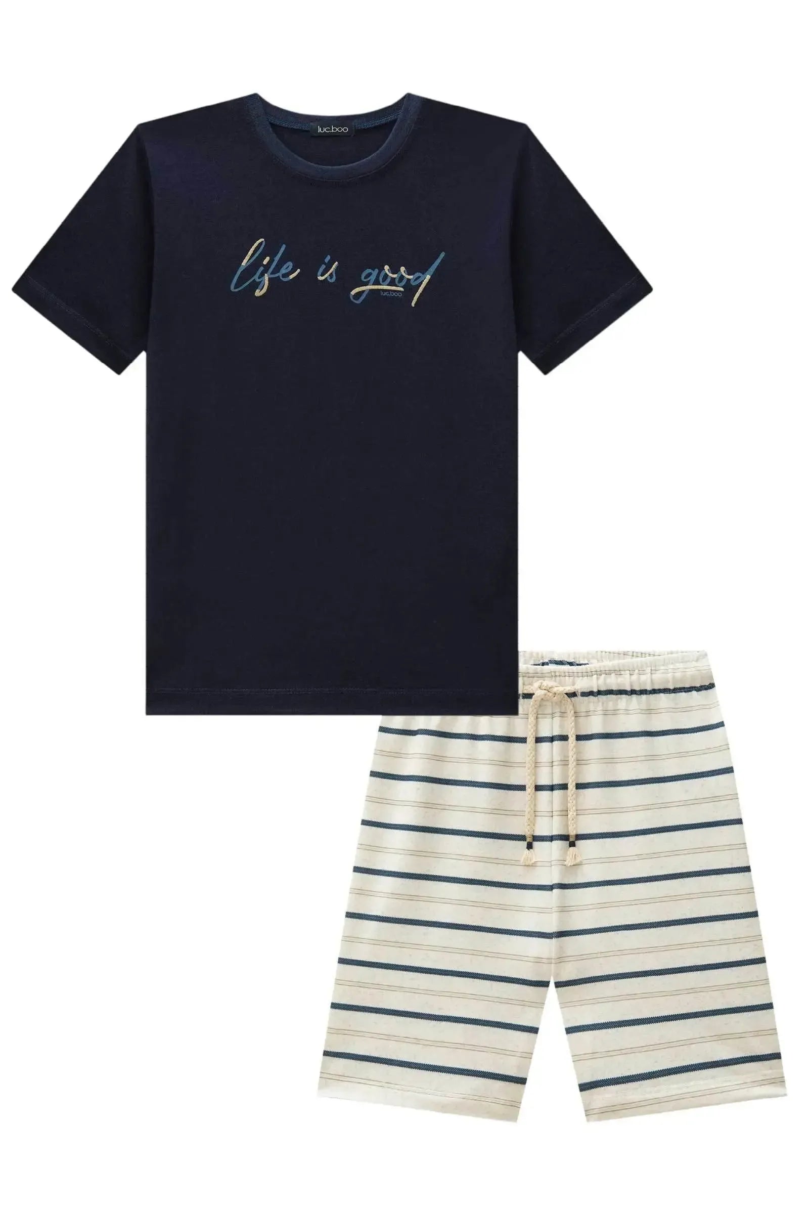 Conjunto de Camiseta em Meia Malha e Bermuda em Molecotton com Elastano 87008 LucBoo Infantil Menino