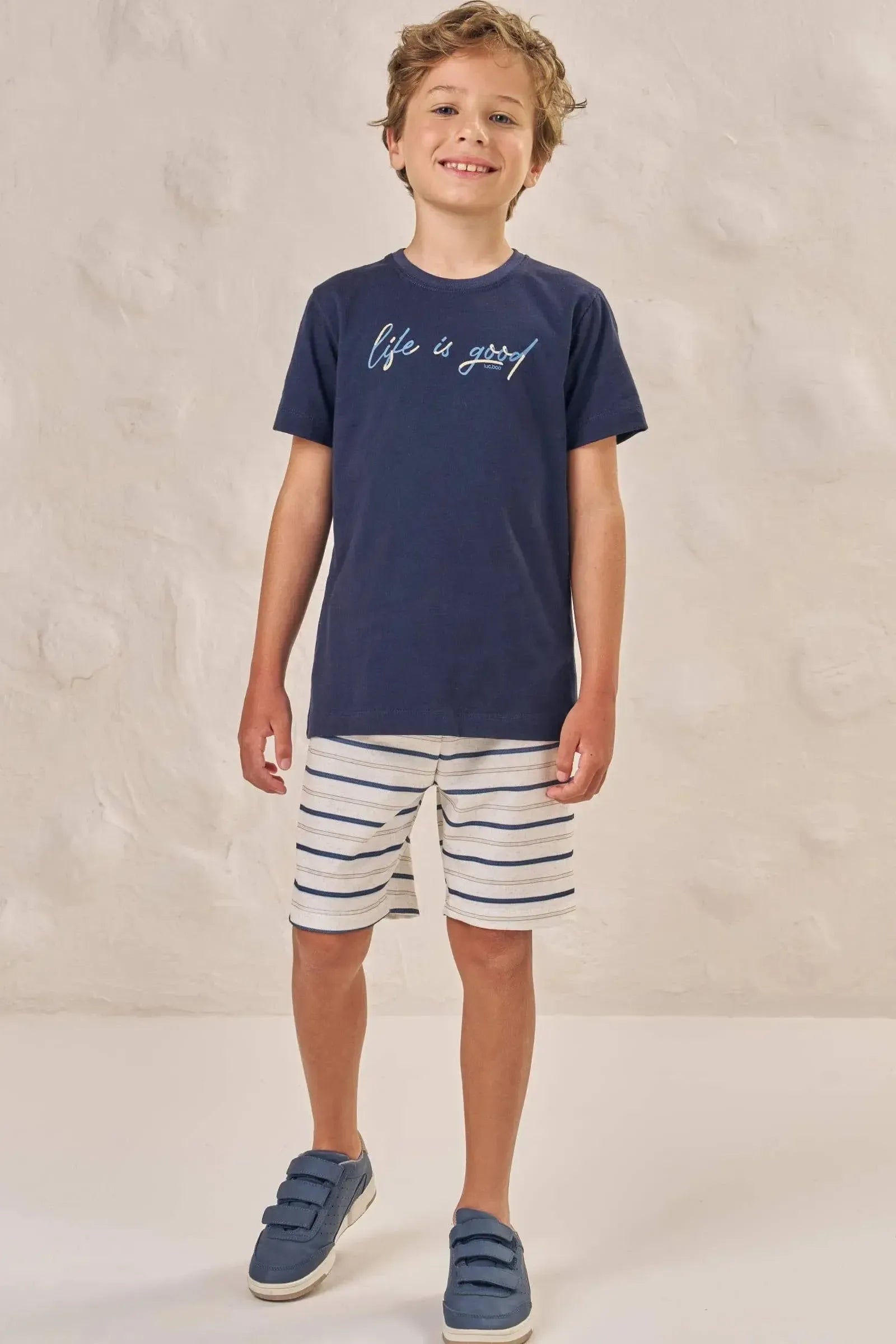 Conjunto de Camiseta em Meia Malha e Bermuda em Molecotton com Elastano 87008 LucBoo Infantil Menino