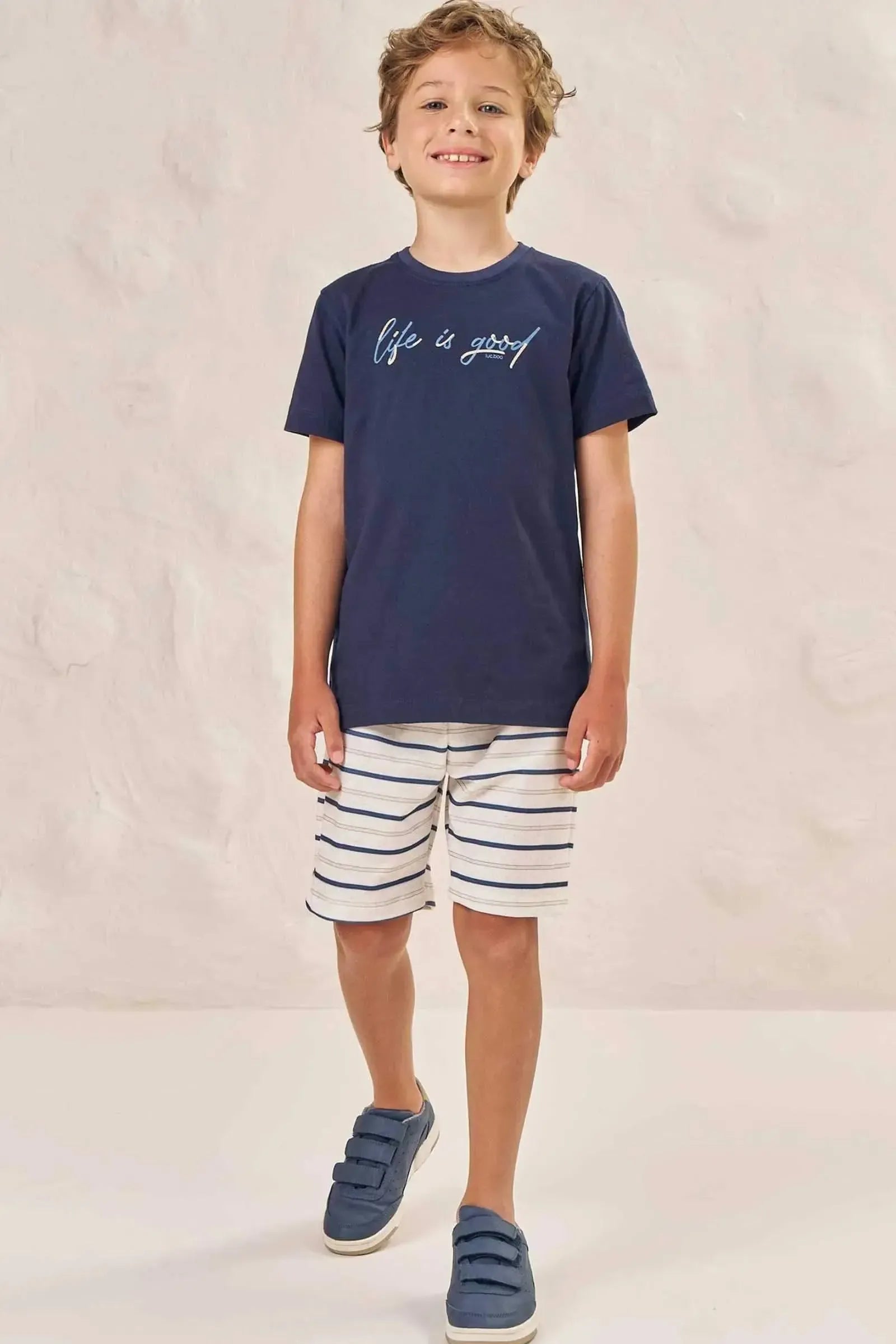 Conjunto de Camiseta em Meia Malha e Bermuda em Molecotton com Elastano 87008 LucBoo Infantil Menino