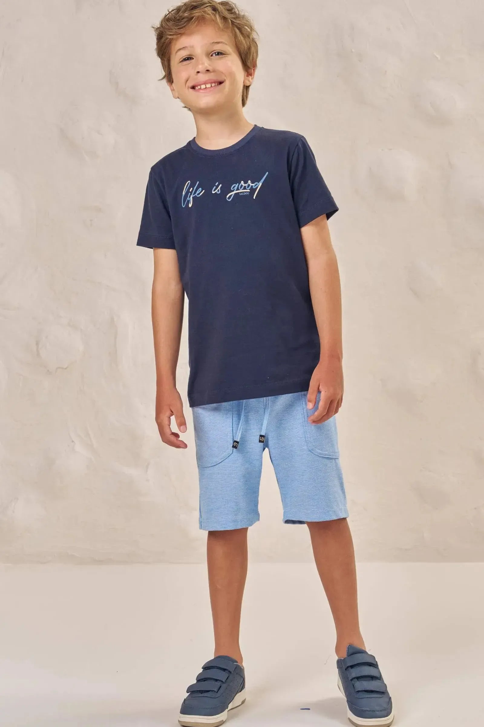 Conjunto de Camiseta em Meia Malha e Bermuda em Molecotton com Elastano 87008 LucBoo Infantil Menino