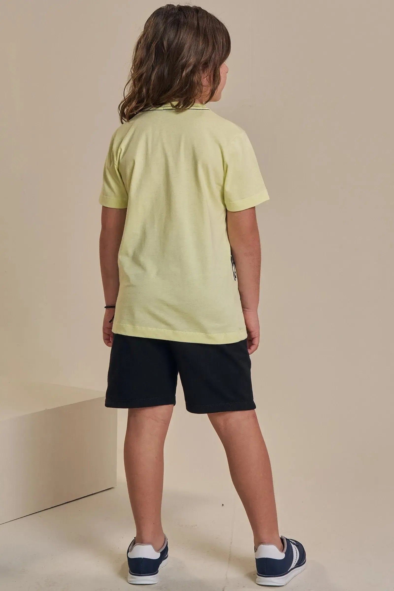 Conjunto de Camiseta em Meia Malha e Bermuda em Moletom Botonê sem Pelúcia 93525 LucBoo Infantil Menino