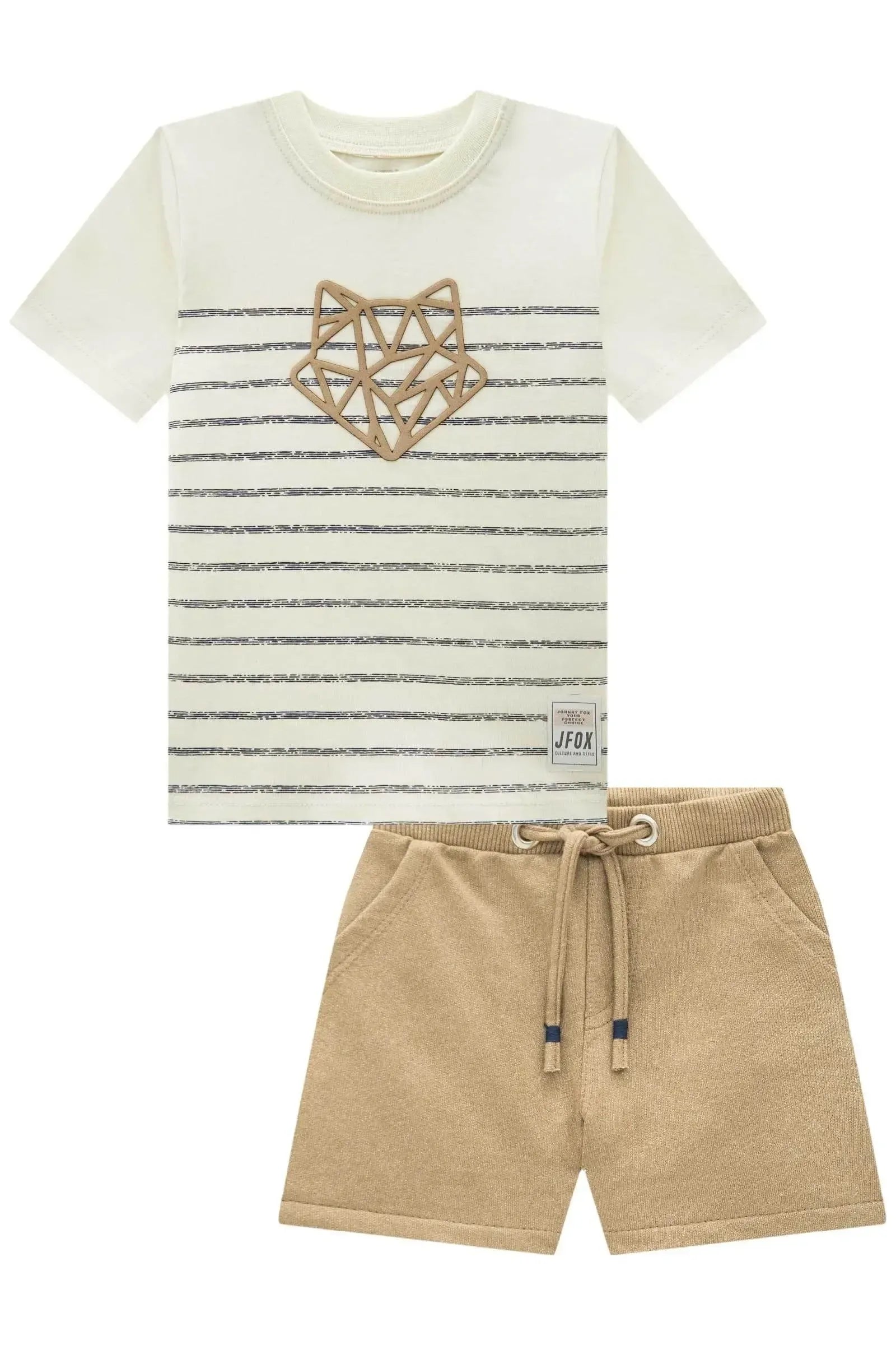 Conjunto de Camiseta em Meia Malha e Bermuda em Moletom Diferenciado sem Pelúcia 93900 Johnny Fox Bebê Menino