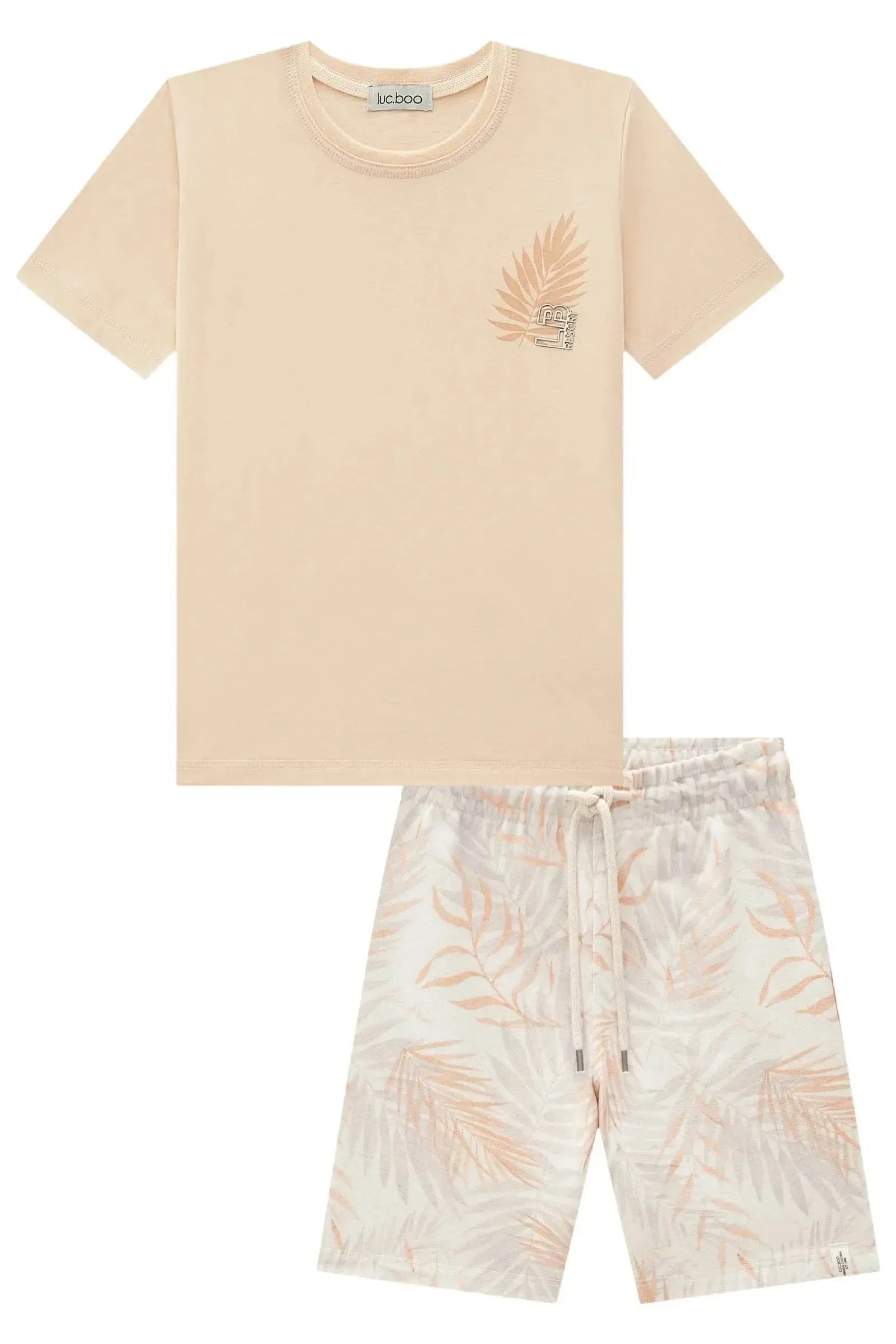 Conjunto de Camiseta em Meia Malha e Bermuda em Moletom Linho 83141 LucBoo Infantil Menino