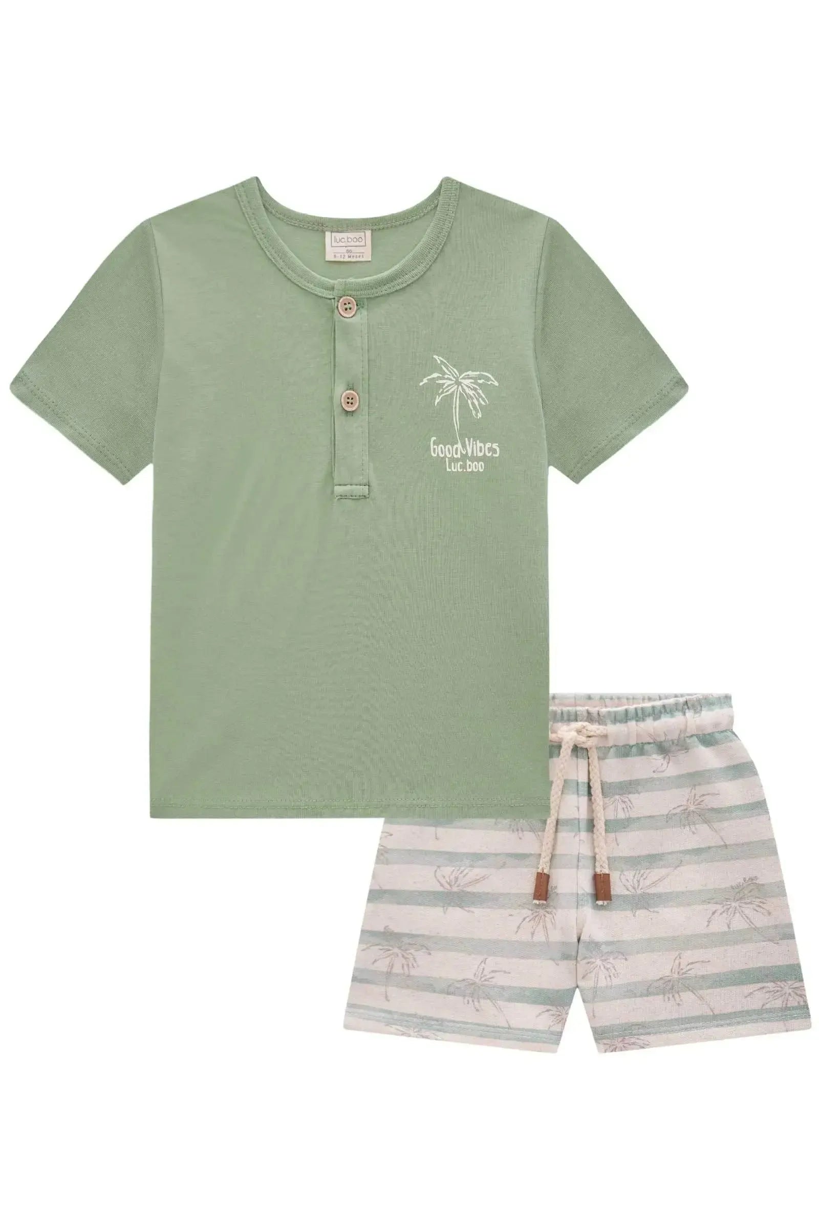 Conjunto de Camiseta em Meia Malha e Bermuda em Moletom Linho sem Pelúcia 83388 LucBoo Bebê Menino