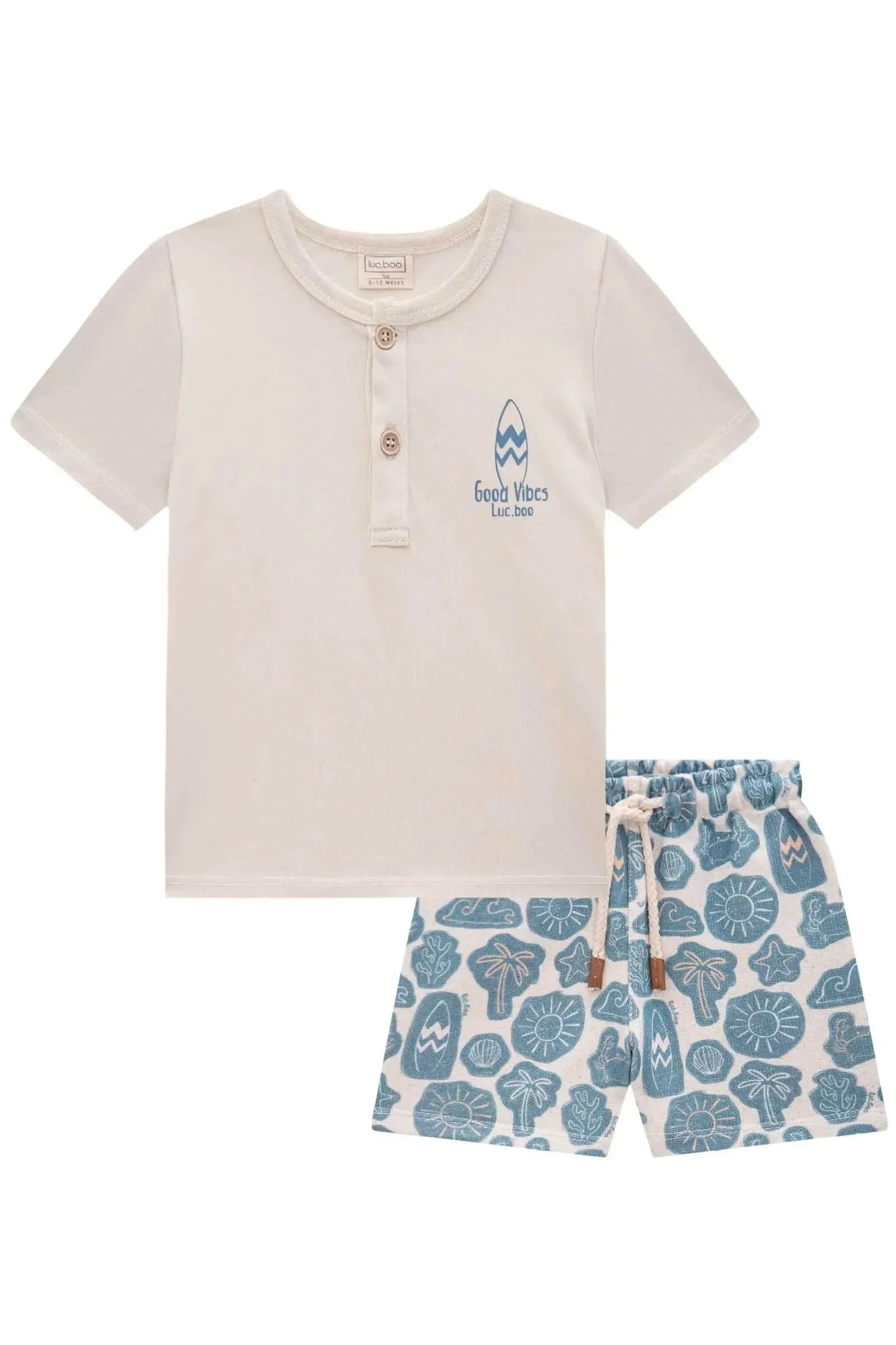 Conjunto de Camiseta em Meia Malha e Bermuda em Moletom Linho sem Pelúcia 83388 LucBoo Bebê Menino
