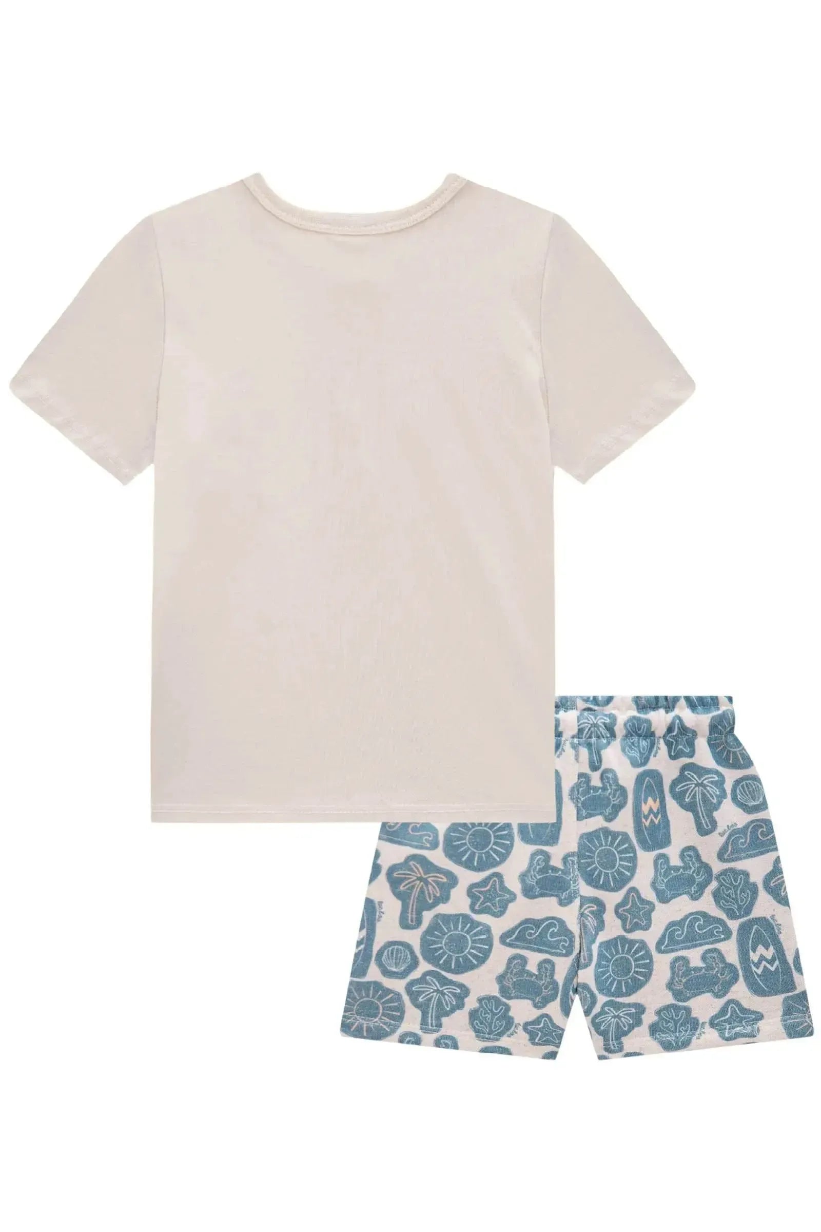Conjunto de Camiseta em Meia Malha e Bermuda em Moletom Linho sem Pelúcia 83388 LucBoo Bebê Menino