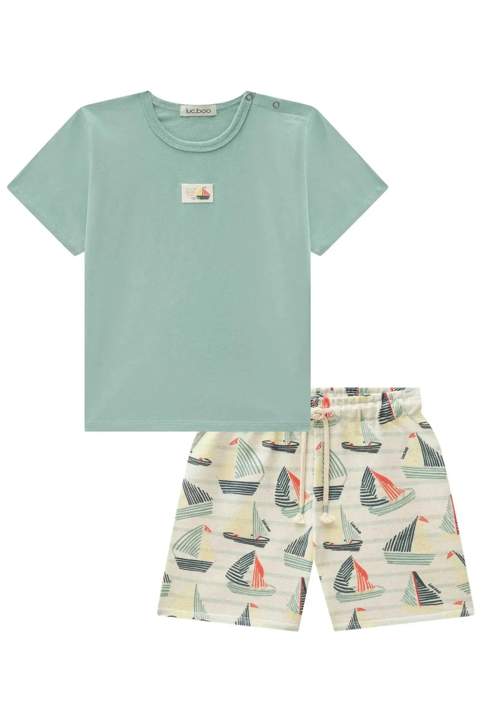 Conjunto de Camiseta em Meia Malha e Bermuda em Moletom Linho sem Pelúcia 84239 LucBoo Infantil Menino
