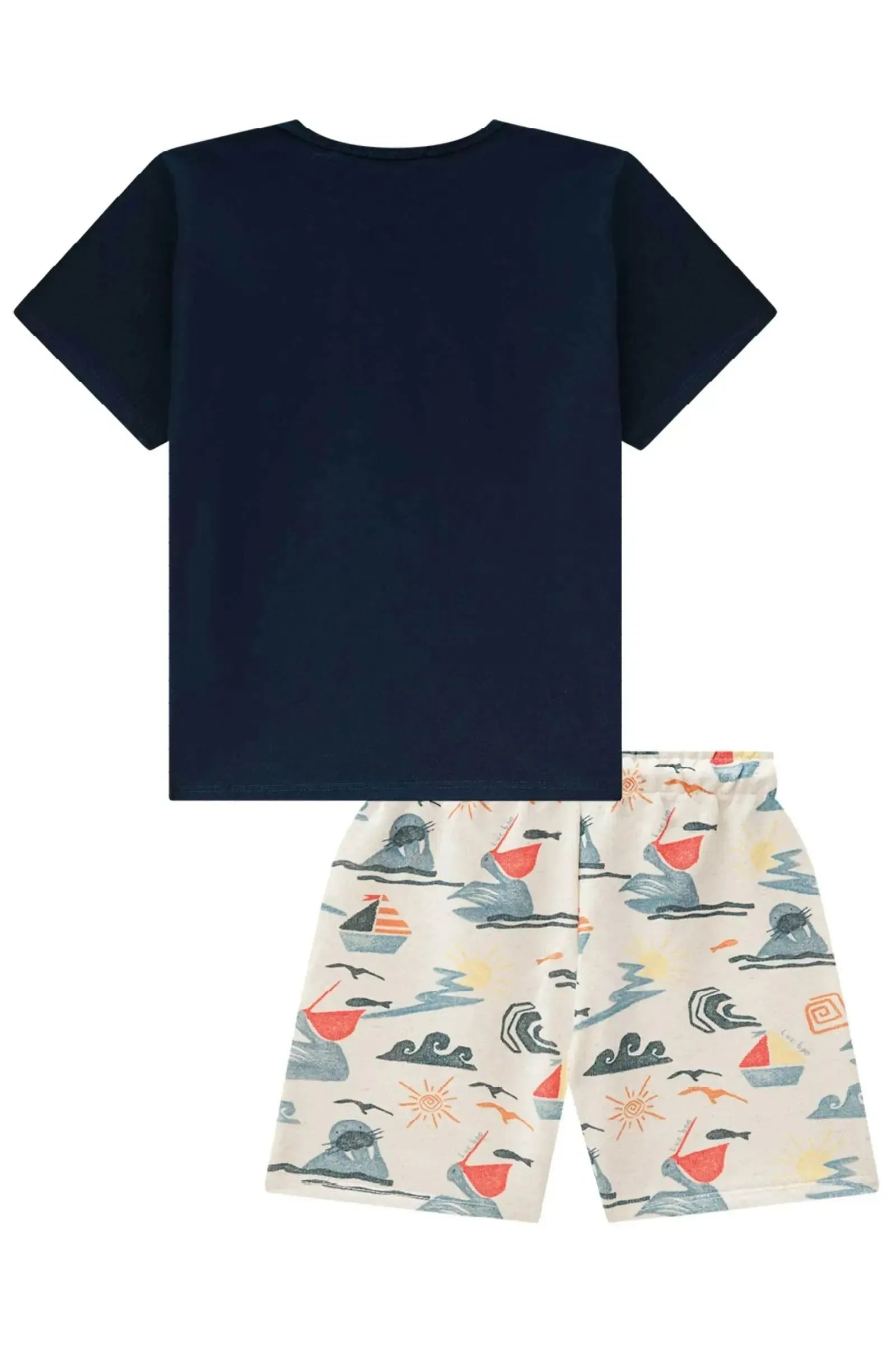 Conjunto de Camiseta em Meia Malha e Bermuda em Moletom Linho sem Pelúcia 84239 LucBoo Infantil Menino