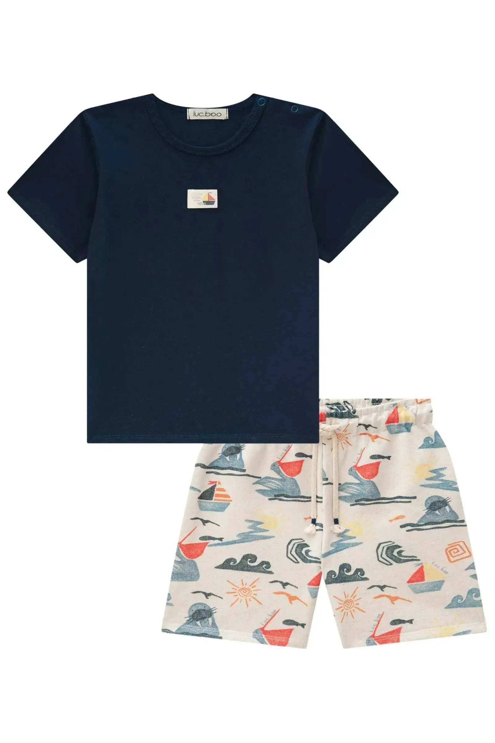 Conjunto de Camiseta em Meia Malha e Bermuda em Moletom Linho sem Pelúcia 84239 LucBoo Infantil Menino