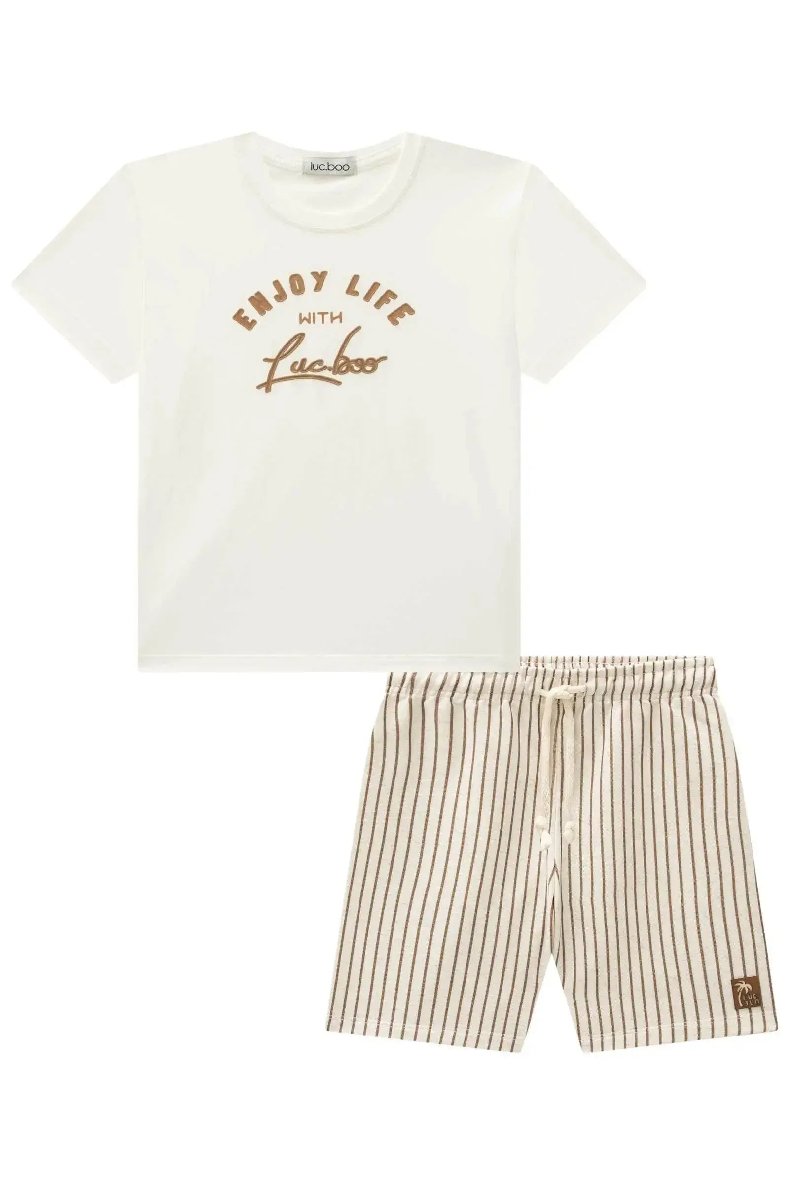 Conjunto de Camiseta em Meia Malha e Bermuda em Moletom Linho sem Pelúcia 96396 LucBoo Infantil Menino