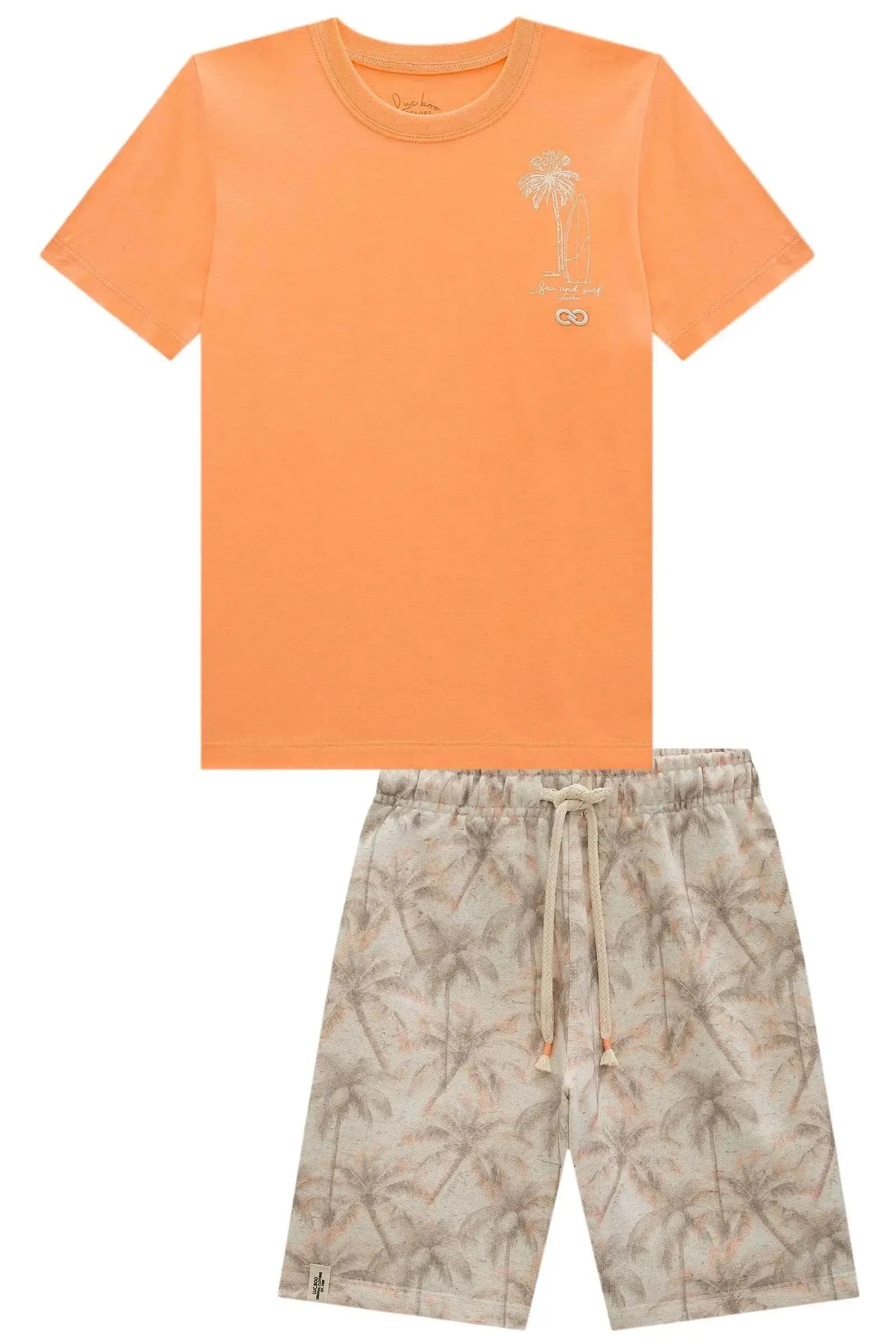 Conjunto de Camiseta em Meia Malha e Bermuda em Moletom Linho sem Pelúcia 99614 LucBoo Infantil Menino