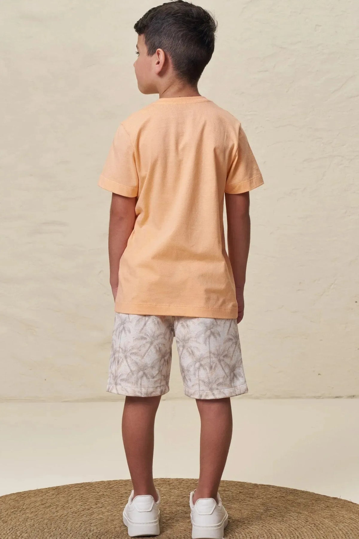 Conjunto de Camiseta em Meia Malha e Bermuda em Moletom Linho sem Pelúcia 99614 LucBoo Infantil Menino