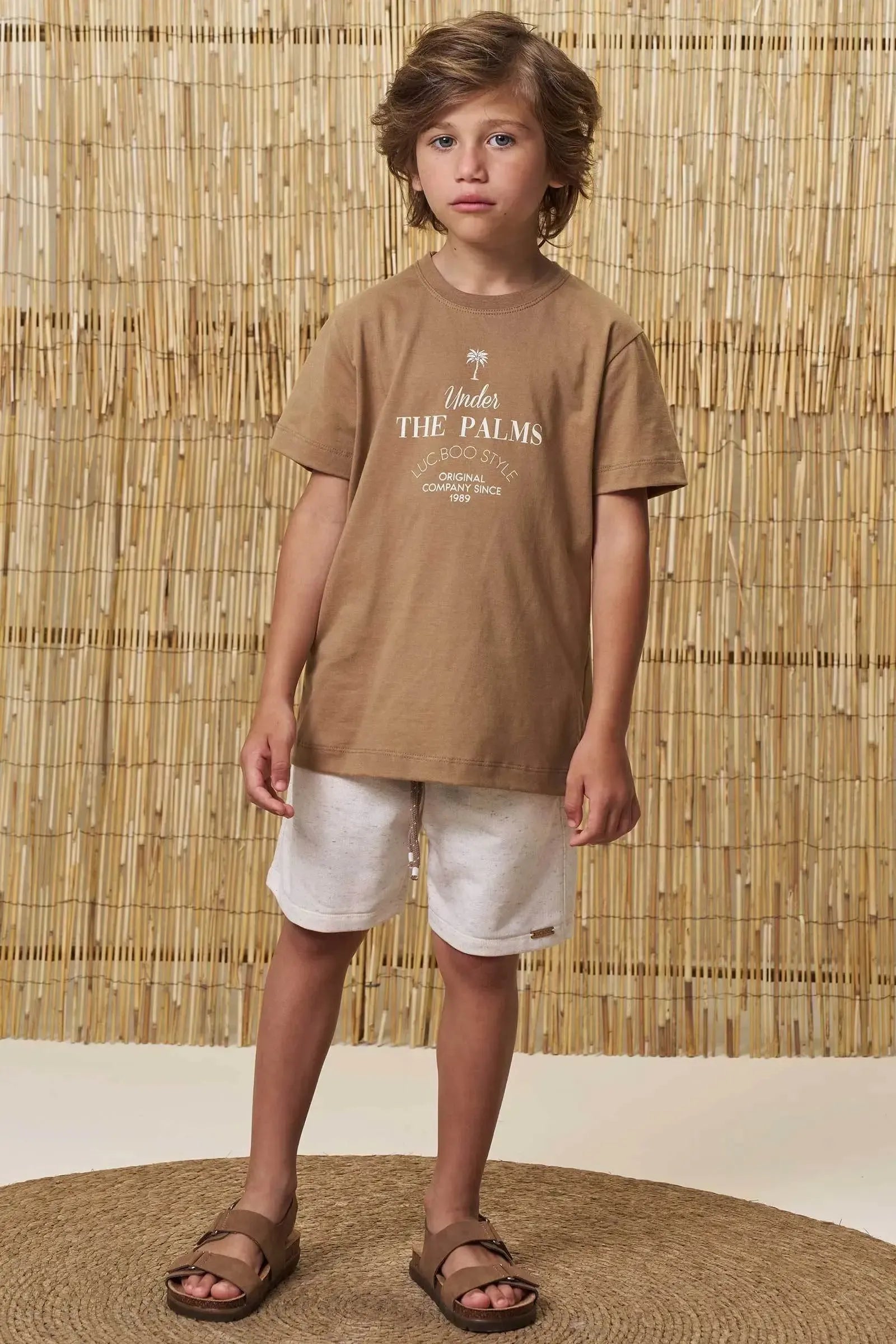 Conjunto de Camiseta em Meia Malha e Bermuda em Moletom Linho sem Pelúcia 99004 LucBoo Infantil Menino